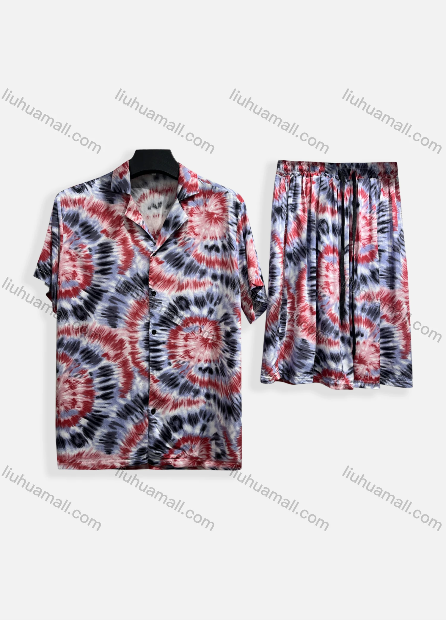 Wholesale Men's Casual Allover Print Short Sleeve Shirt & Shorts 2 Piece Lounge Set 002# - Liuhuamall