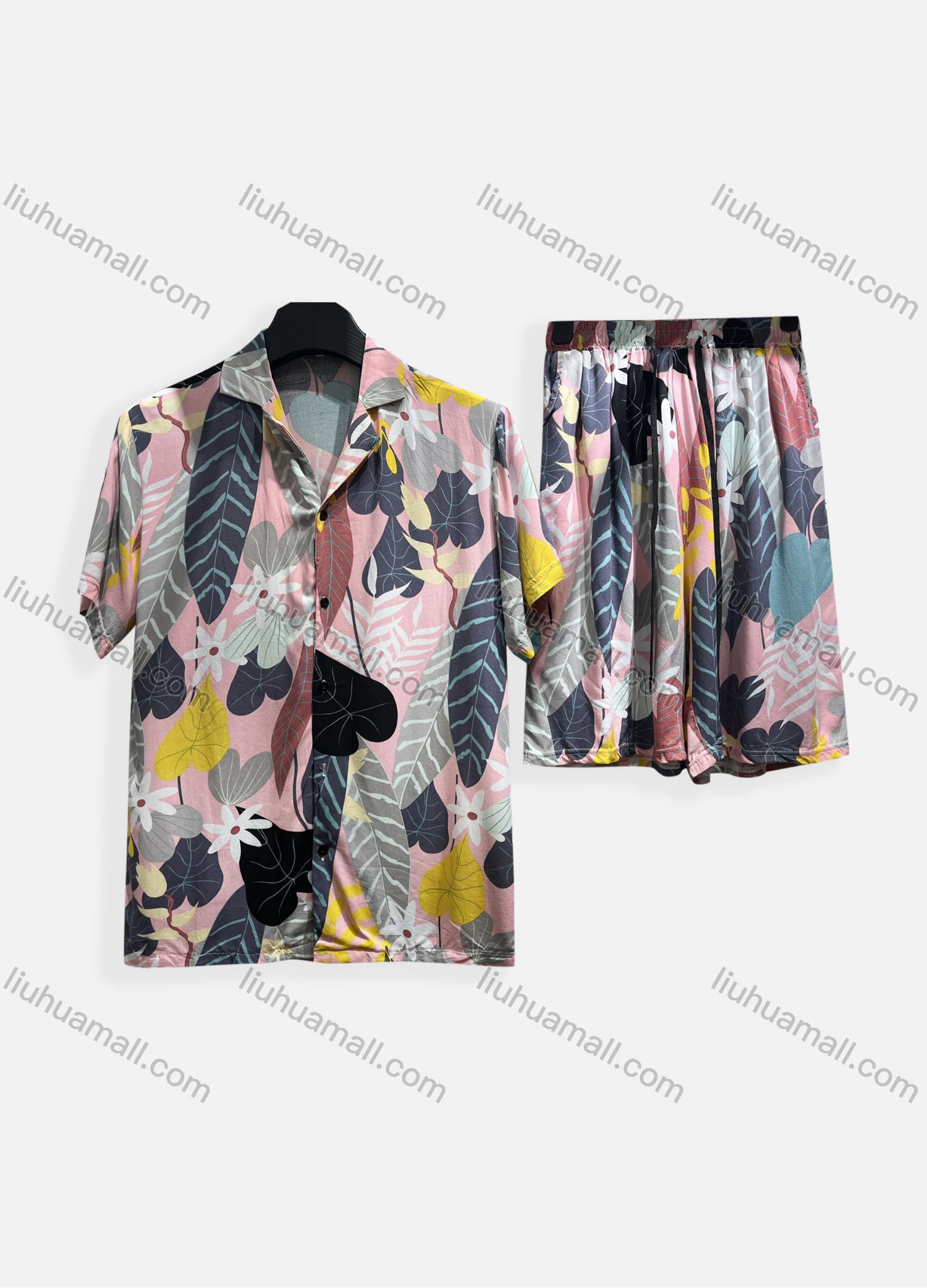 Wholesale Men's Casual Allover Print Short Sleeve Shirt & Shorts 2 Piece Lounge Set 002# - Liuhuamall
