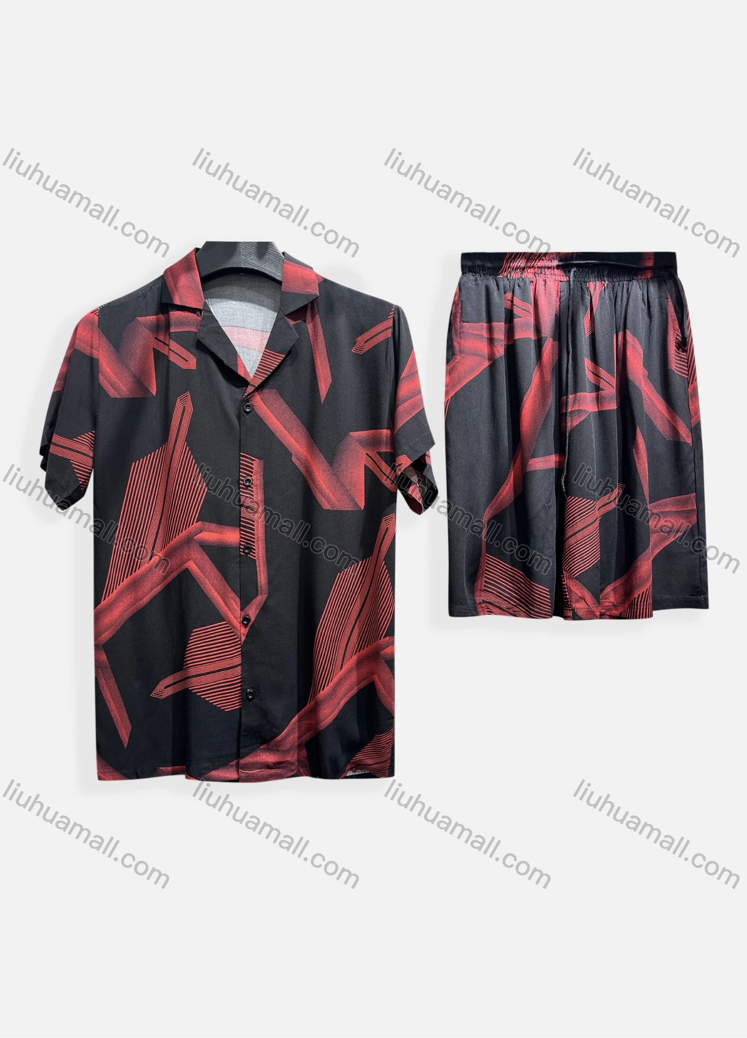 Wholesale Men's Casual Allover Print Short Sleeve Shirt & Shorts 2 Piece Lounge Set 002# - Liuhuamall