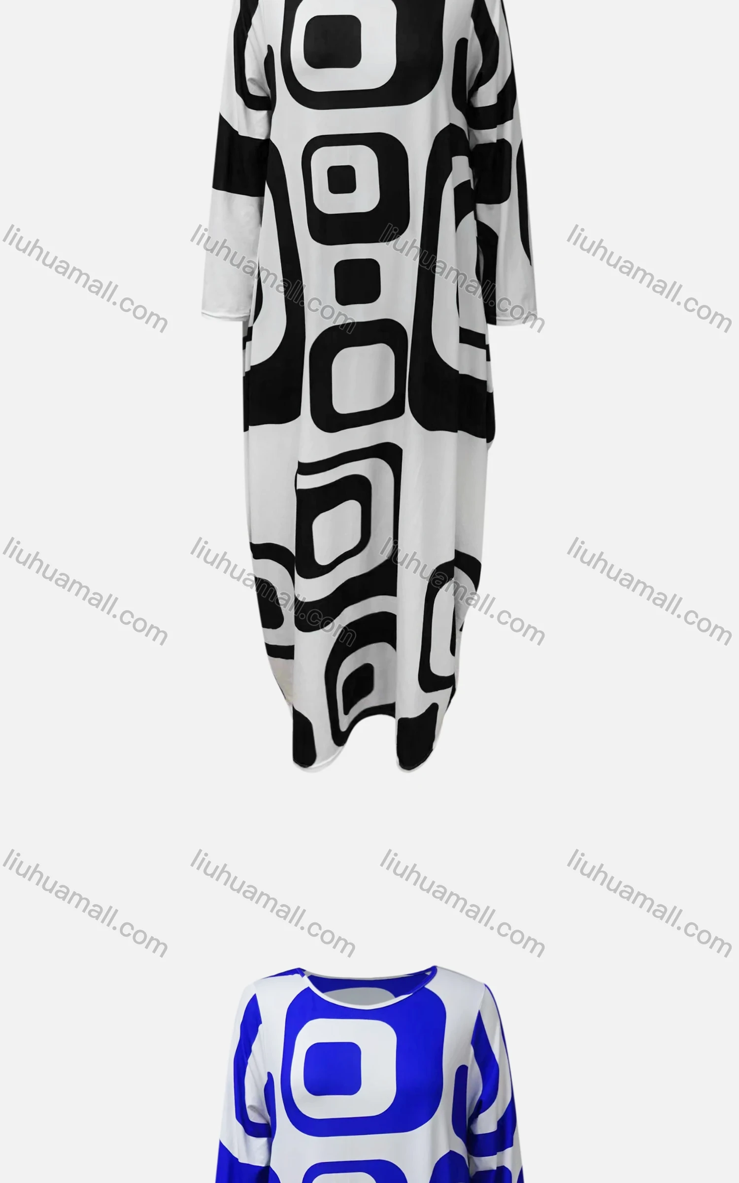 Wholesale Women's African Crew Neck Geometric Print Curved Hem Loose Fit Dress 8823# - Liuhuamall