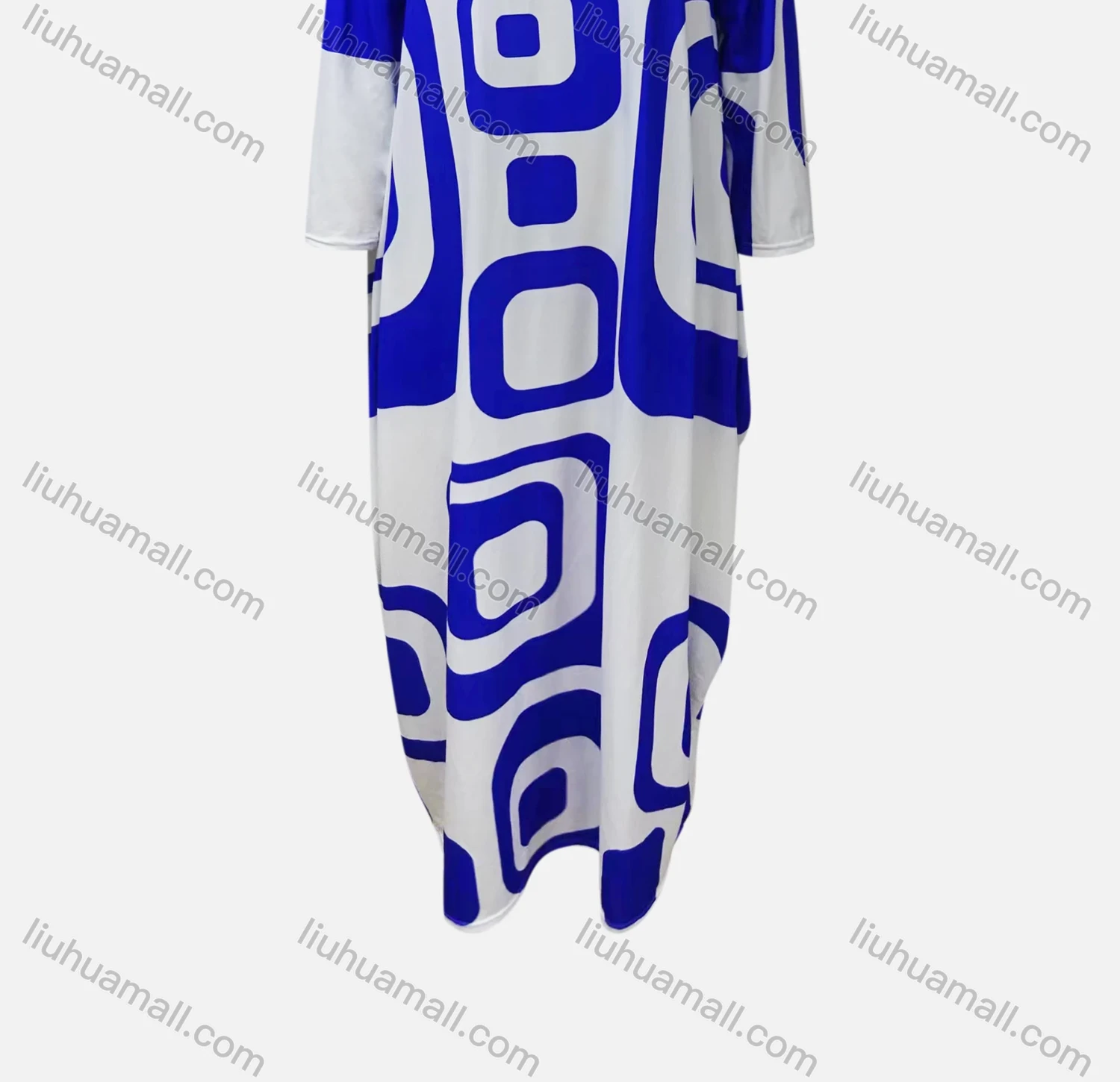 Wholesale Women's African Crew Neck Geometric Print Curved Hem Loose Fit Dress 8823# - Liuhuamall