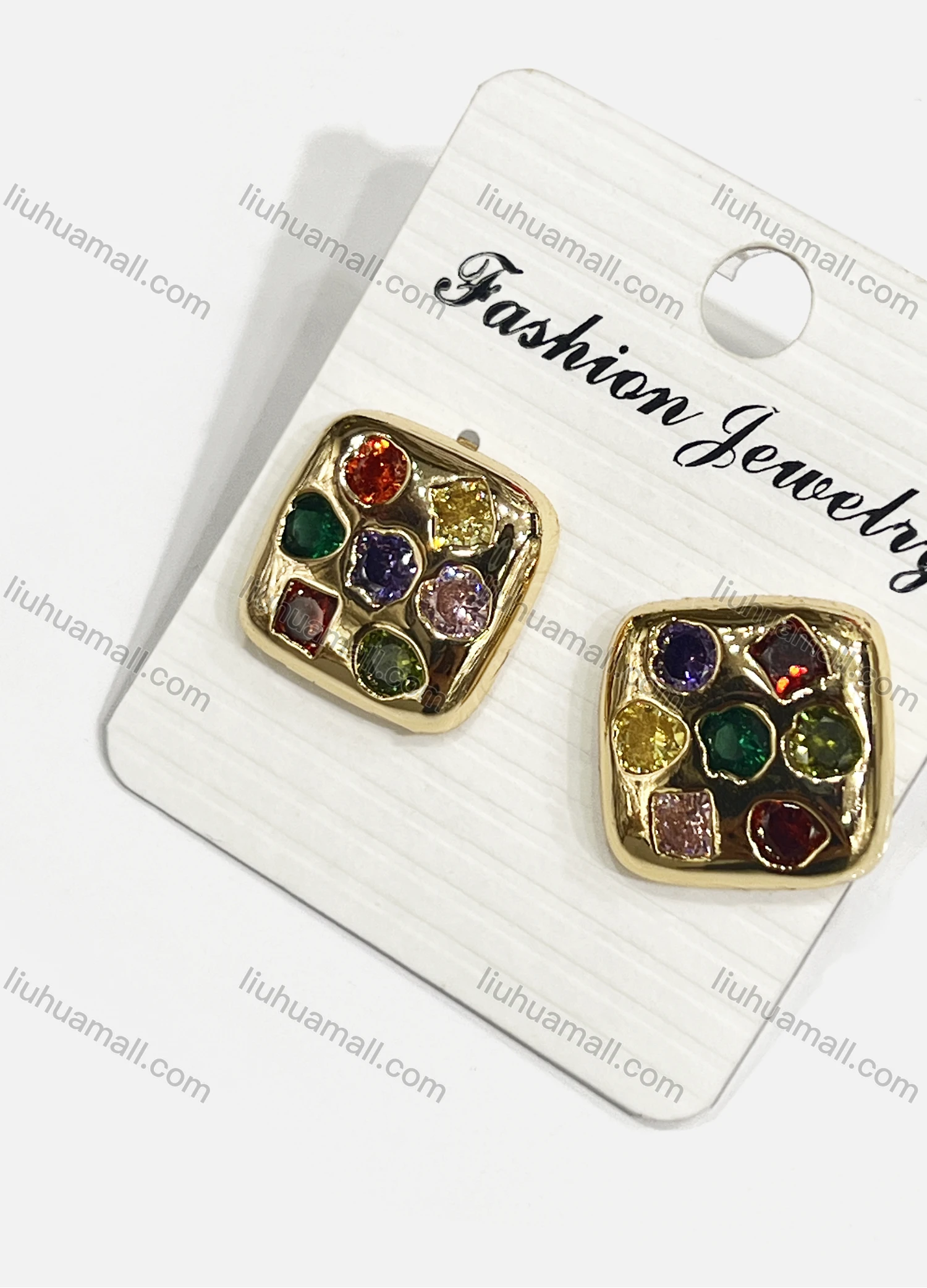 Wholesale Fashionable Copper Gold Plated Colorful Rhinestone Decor Hypoallergenic Earring - Liuhuamall