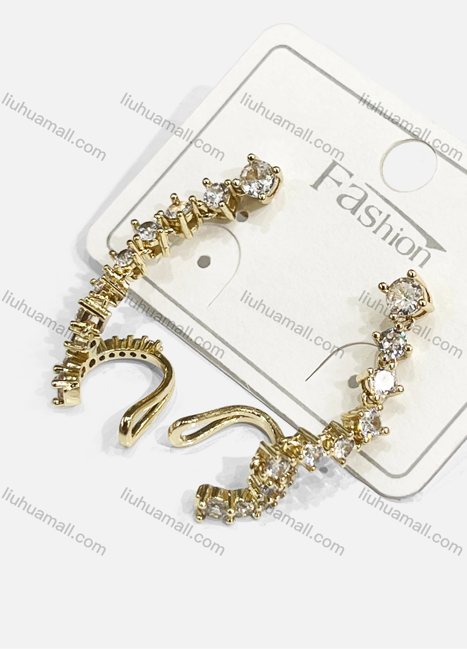 Wholesale Fashionable Copper Gold Plated Ear Crawler Rhinestone Hypoallergenic Earrings - Liuhuamall