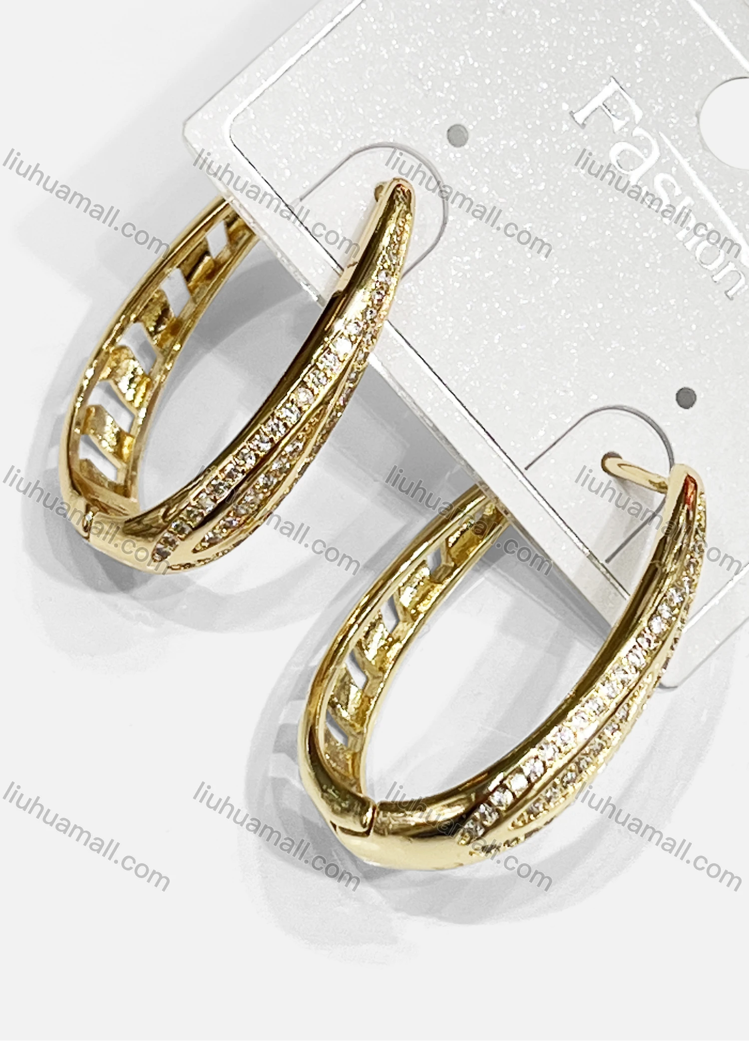 Wholesale Fashionable Copper Gold Plated Hoop Rhinestone Hypoallergenic Earrings - Liuhuamall
