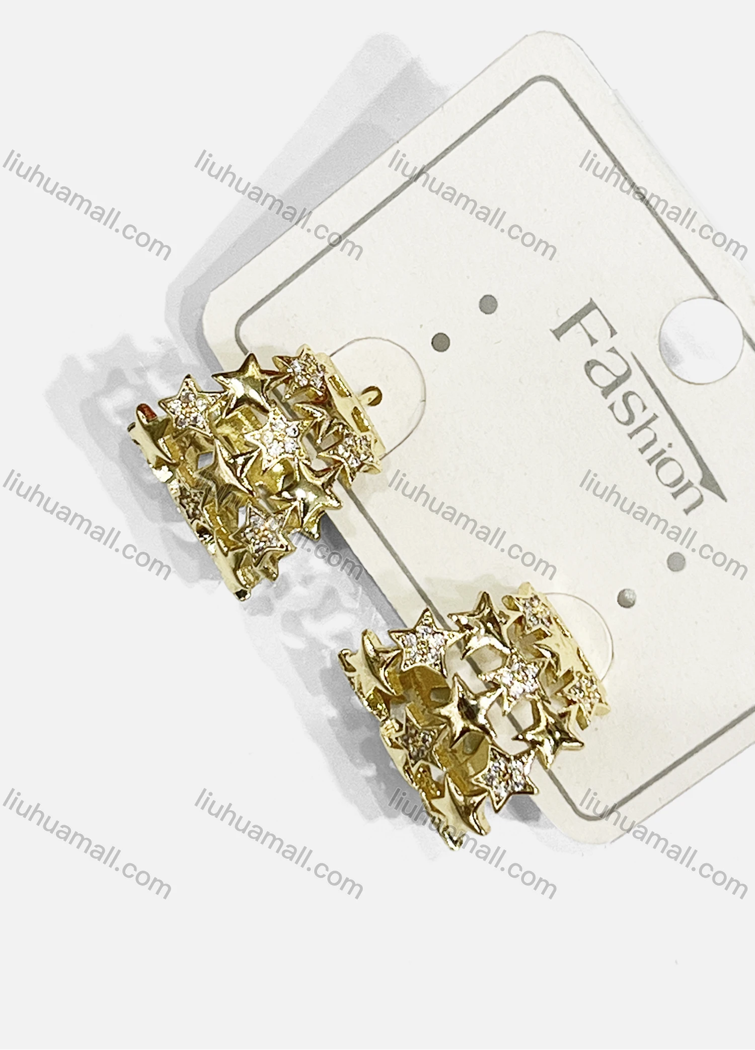 Wholesale Fashionable Copper Gold Plated Three Row Star Hoop Decor Hypoallergenic Earring - Liuhuamall