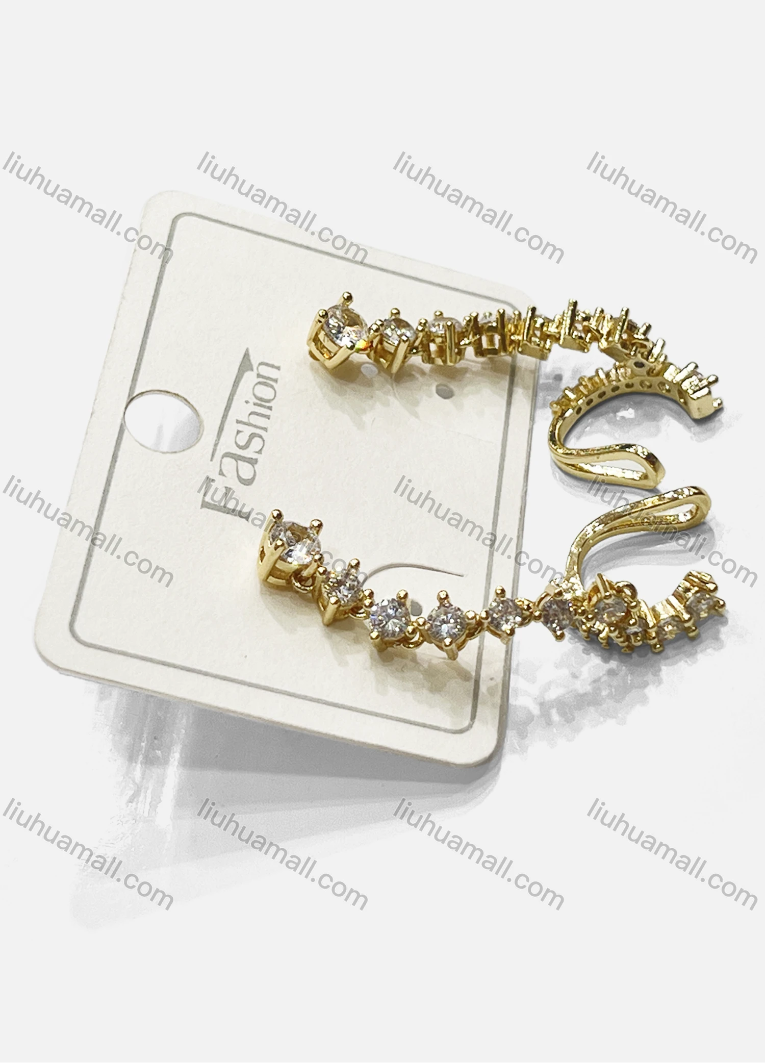 Wholesale Fashionable Copper Gold Plated Ear Crawler Rhinestone Hypoallergenic Earrings - Liuhuamall