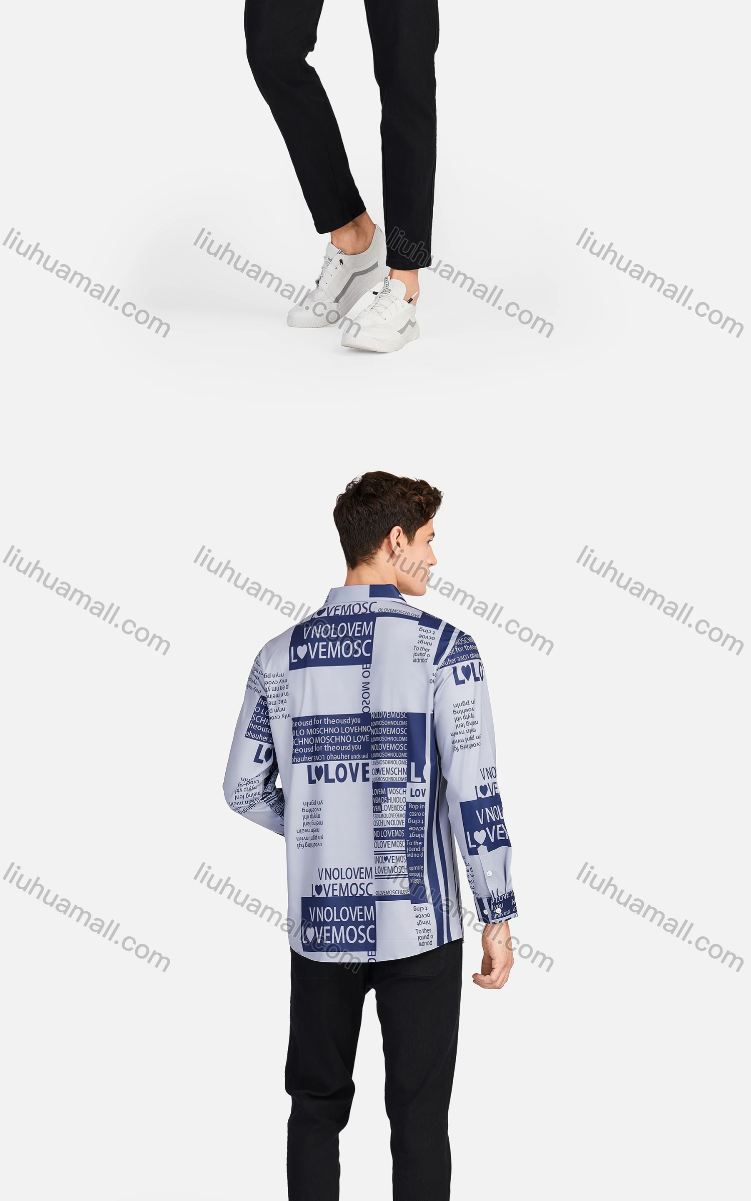 Wholesale Men's Casual Collared Long Sleeve Slim Fit Letter Striped Shirt - Liuhuamall