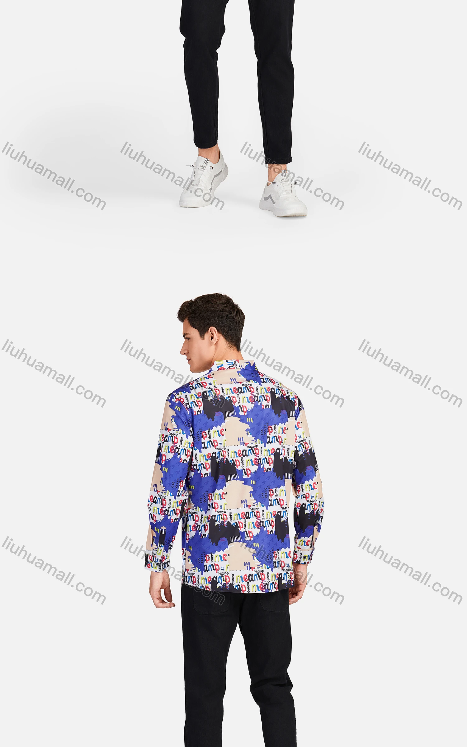 Wholesale Men's Fashion Collared Long Sleeve Slim Fit Letter Colorblock Shirt - Liuhuamall