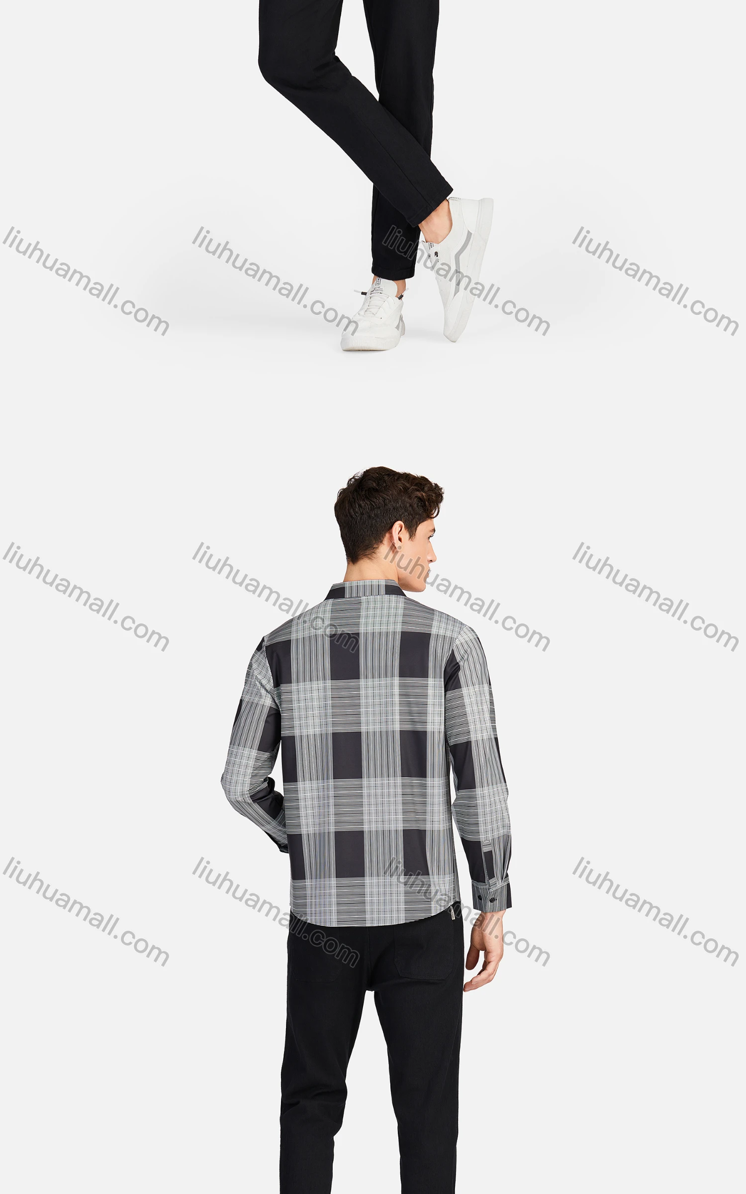Wholesale Men's Casual Collared Long Sleeve Slim Fit Plaid Shirt - Liuhuamall