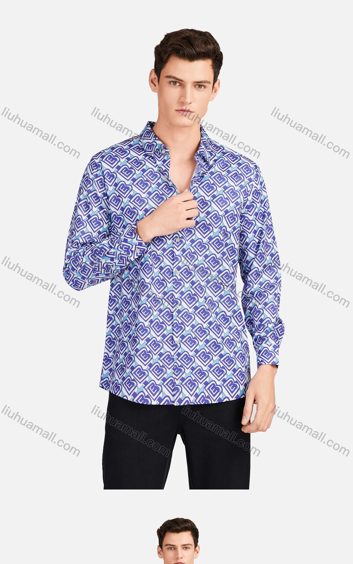 Wholesale Men's Casual Collared Long Sleeve Slim Fit Allover Print Shirt - Liuhuamall