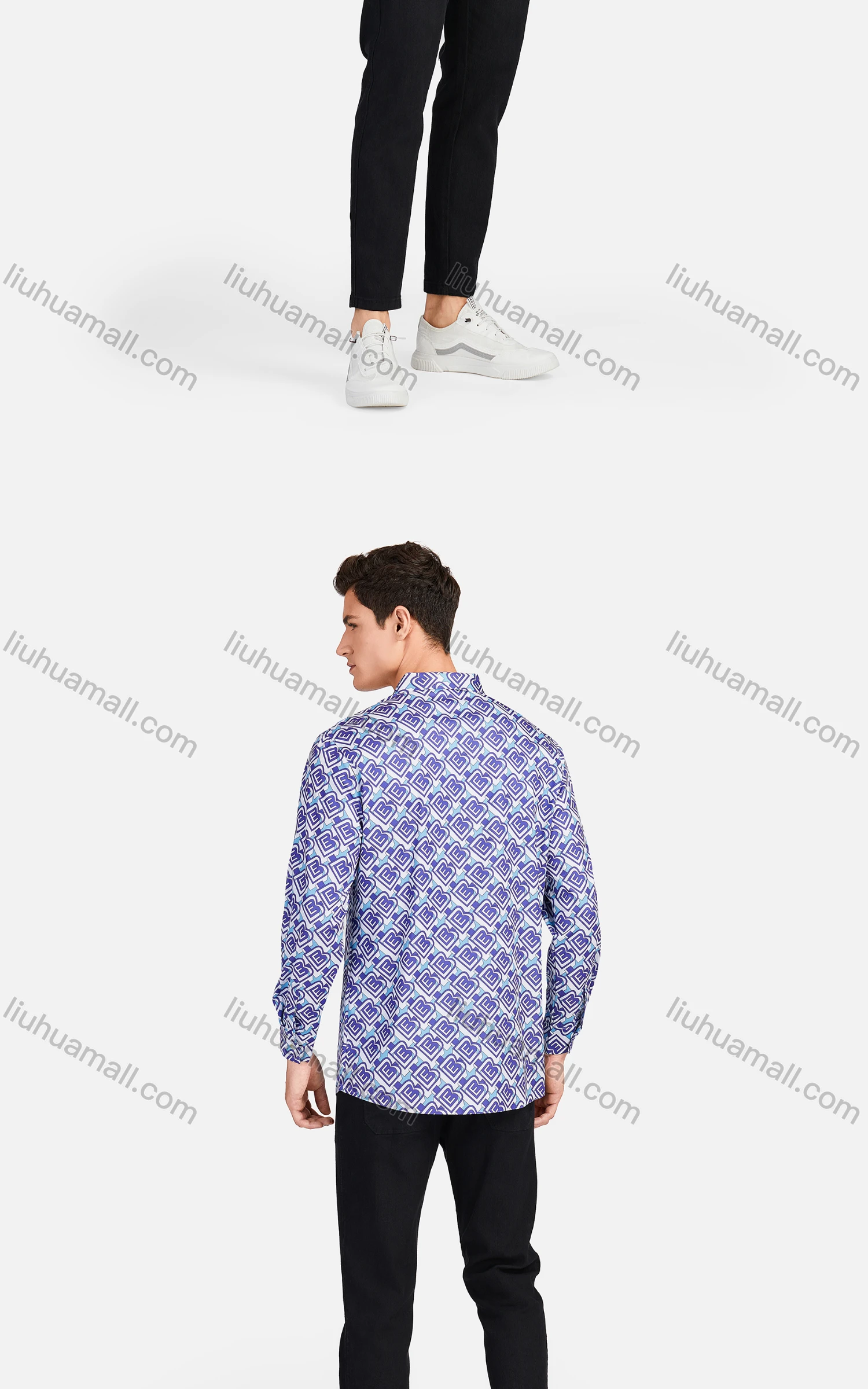 Wholesale Men's Casual Collared Long Sleeve Slim Fit Allover Print Shirt - Liuhuamall