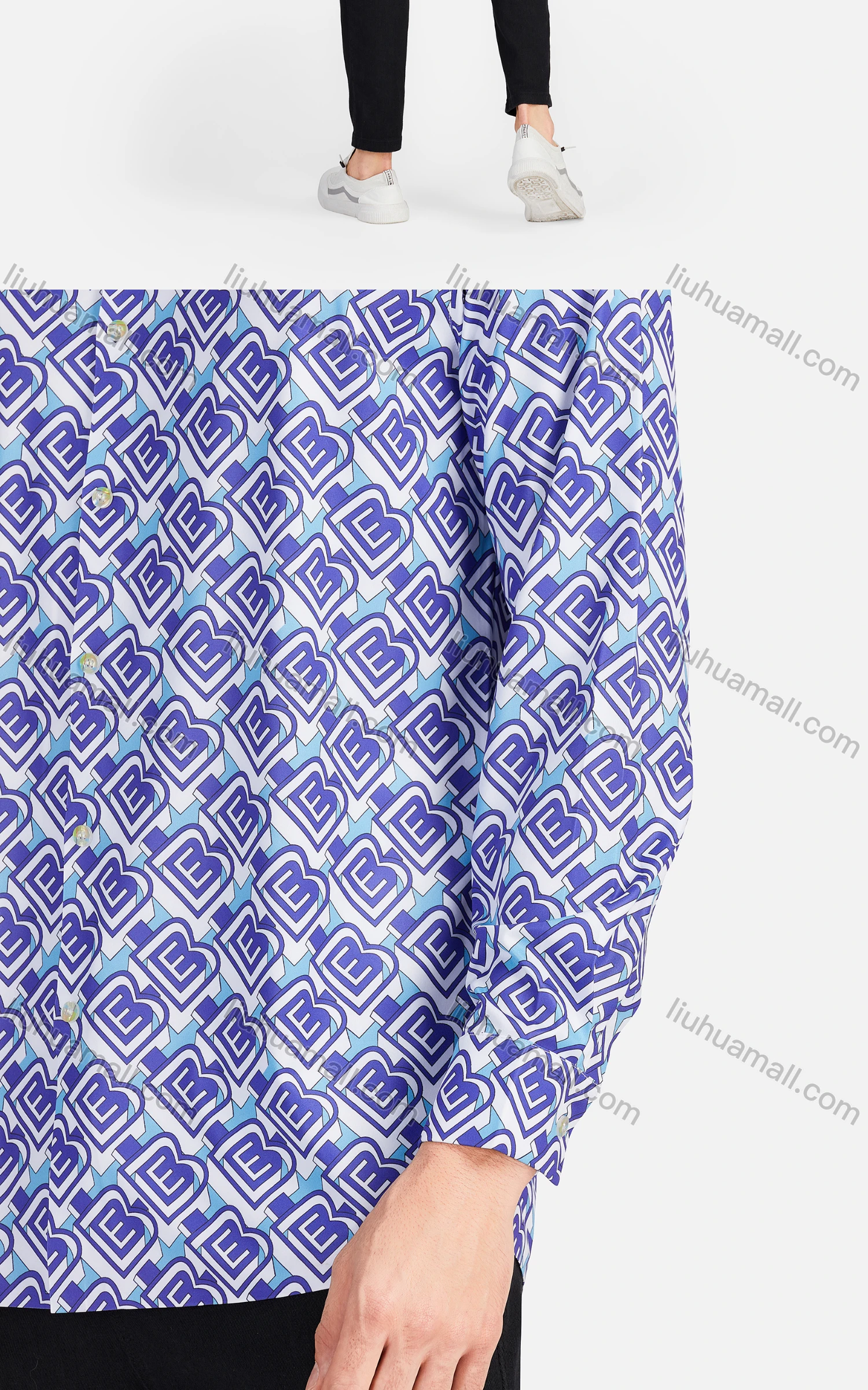 Wholesale Men's Casual Collared Long Sleeve Slim Fit Allover Print Shirt - Liuhuamall