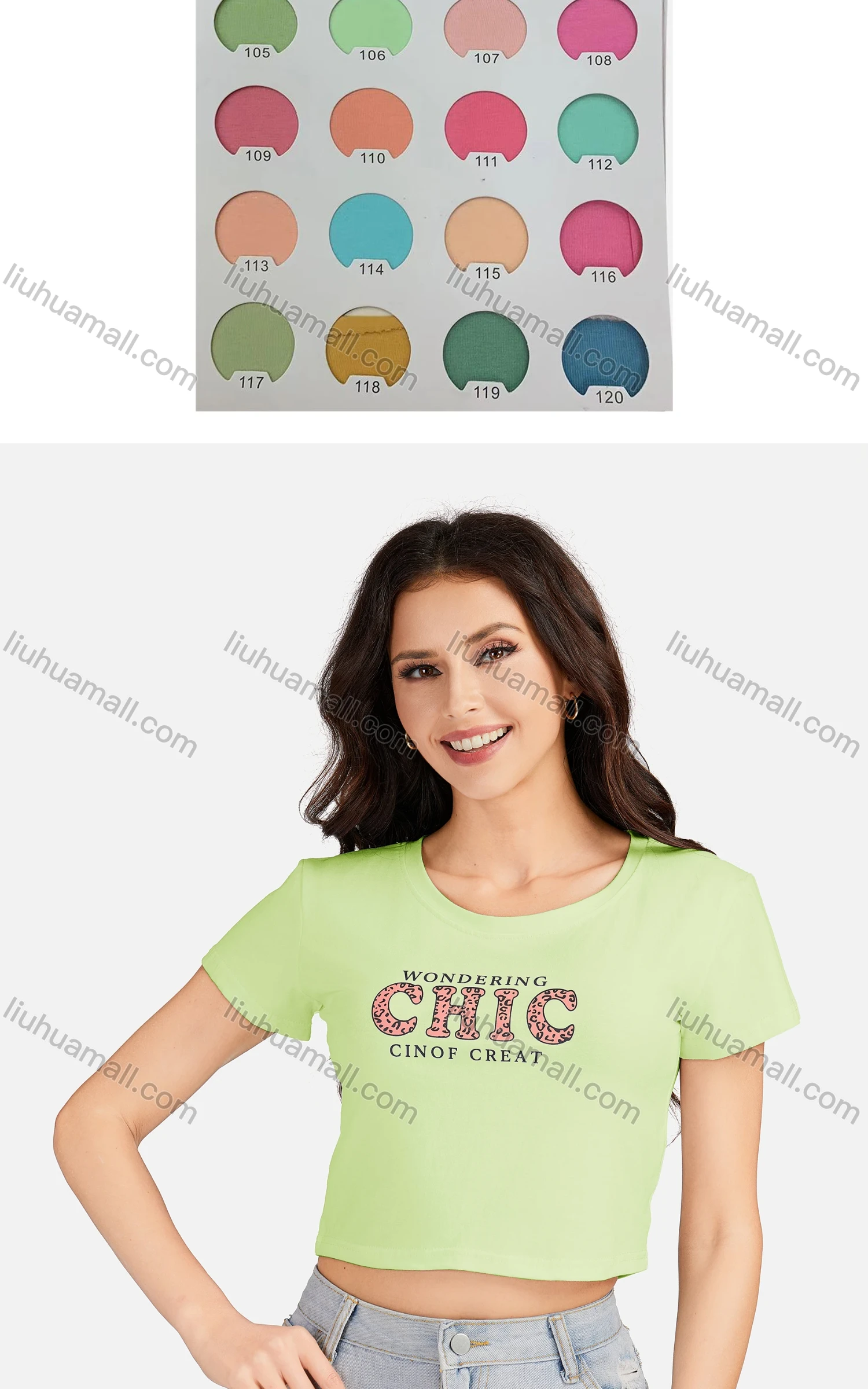 Wholesale Women's Casual Letter Round Neck Short Sleeve Crop T-shirt 3203# - Liuhuamall