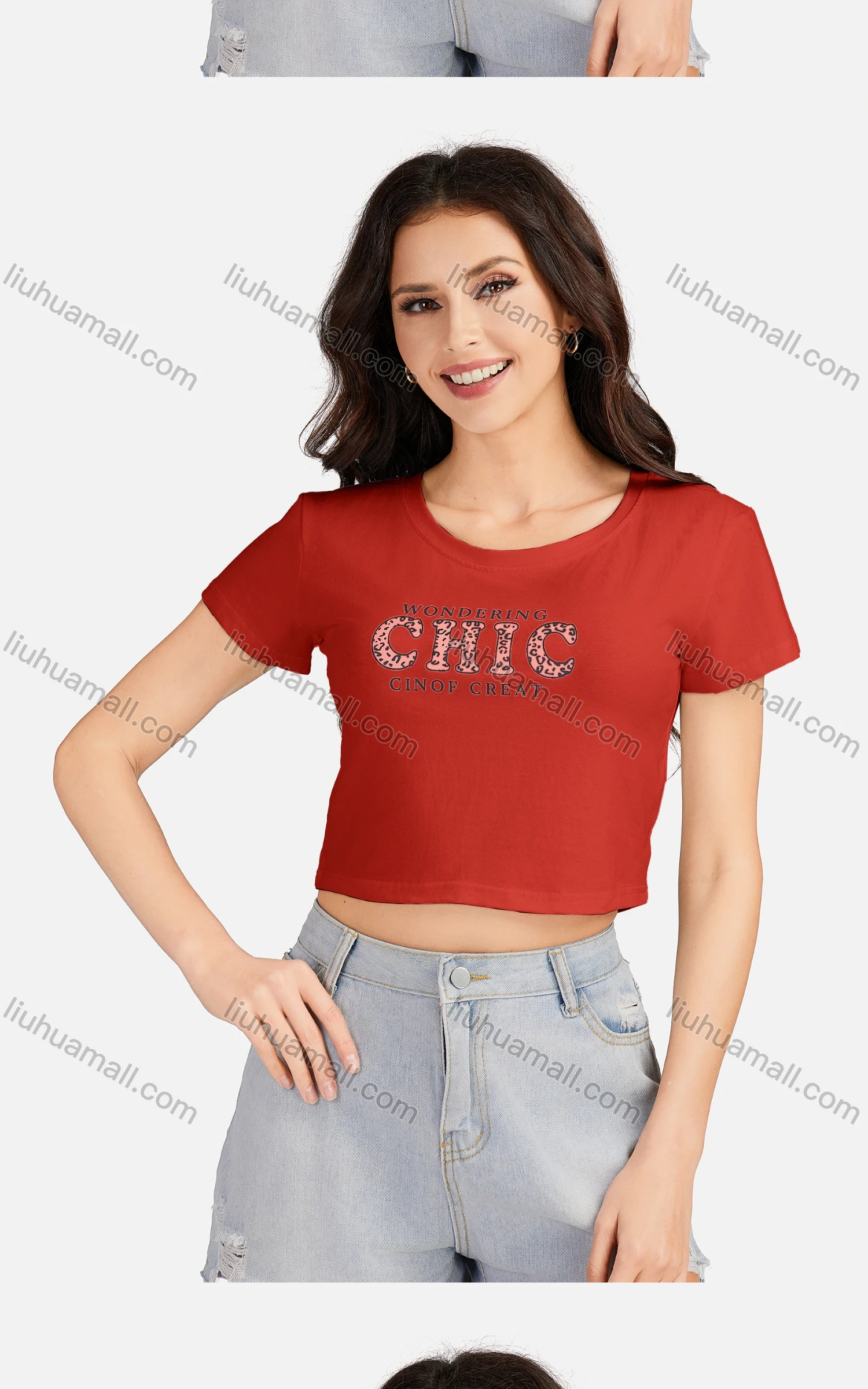 Wholesale Women's Casual Letter Round Neck Short Sleeve Crop T-shirt 3203# - Liuhuamall