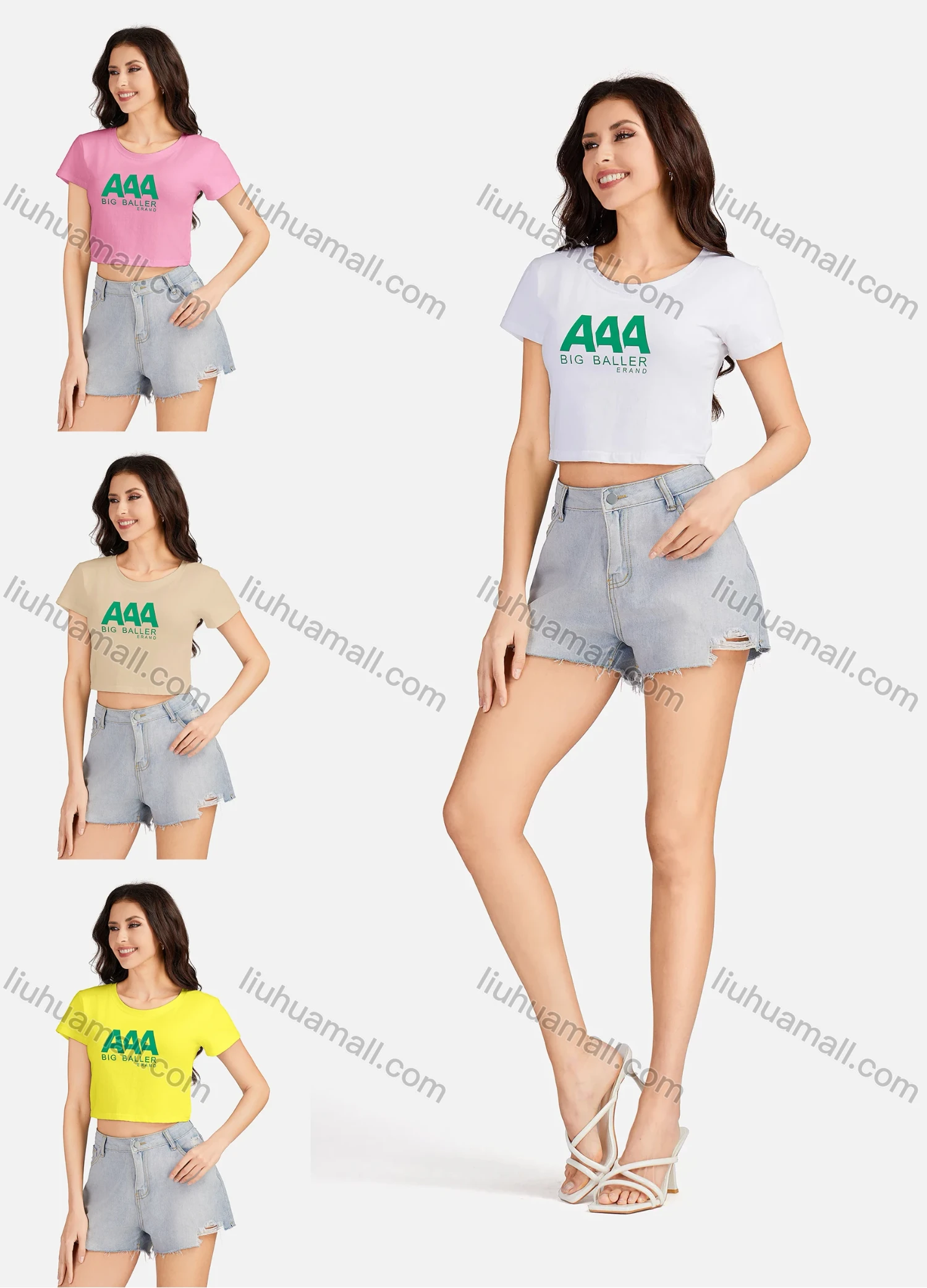 Wholesale Women's Casual Letter Round Neck Short Sleeve Crop T-shirt 3202# - Liuhuamall