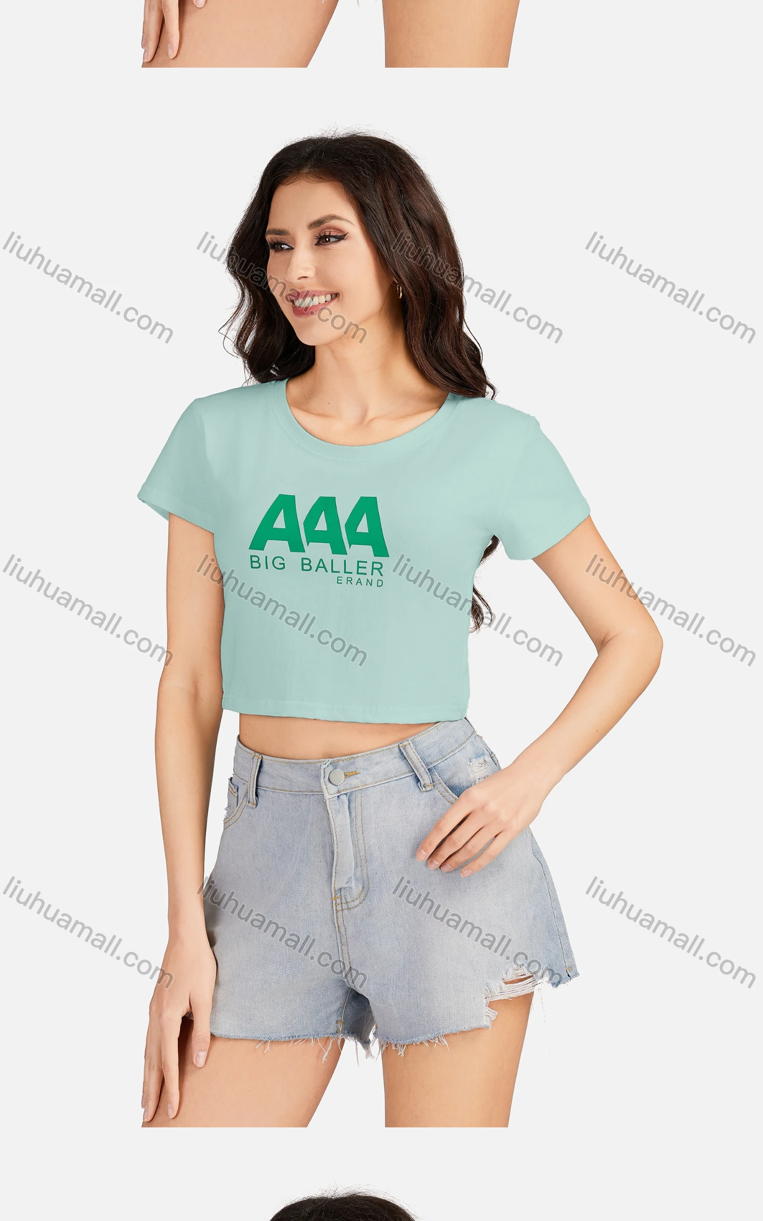 Wholesale Women's Casual Letter Round Neck Short Sleeve Crop T-shirt 3202# - Liuhuamall