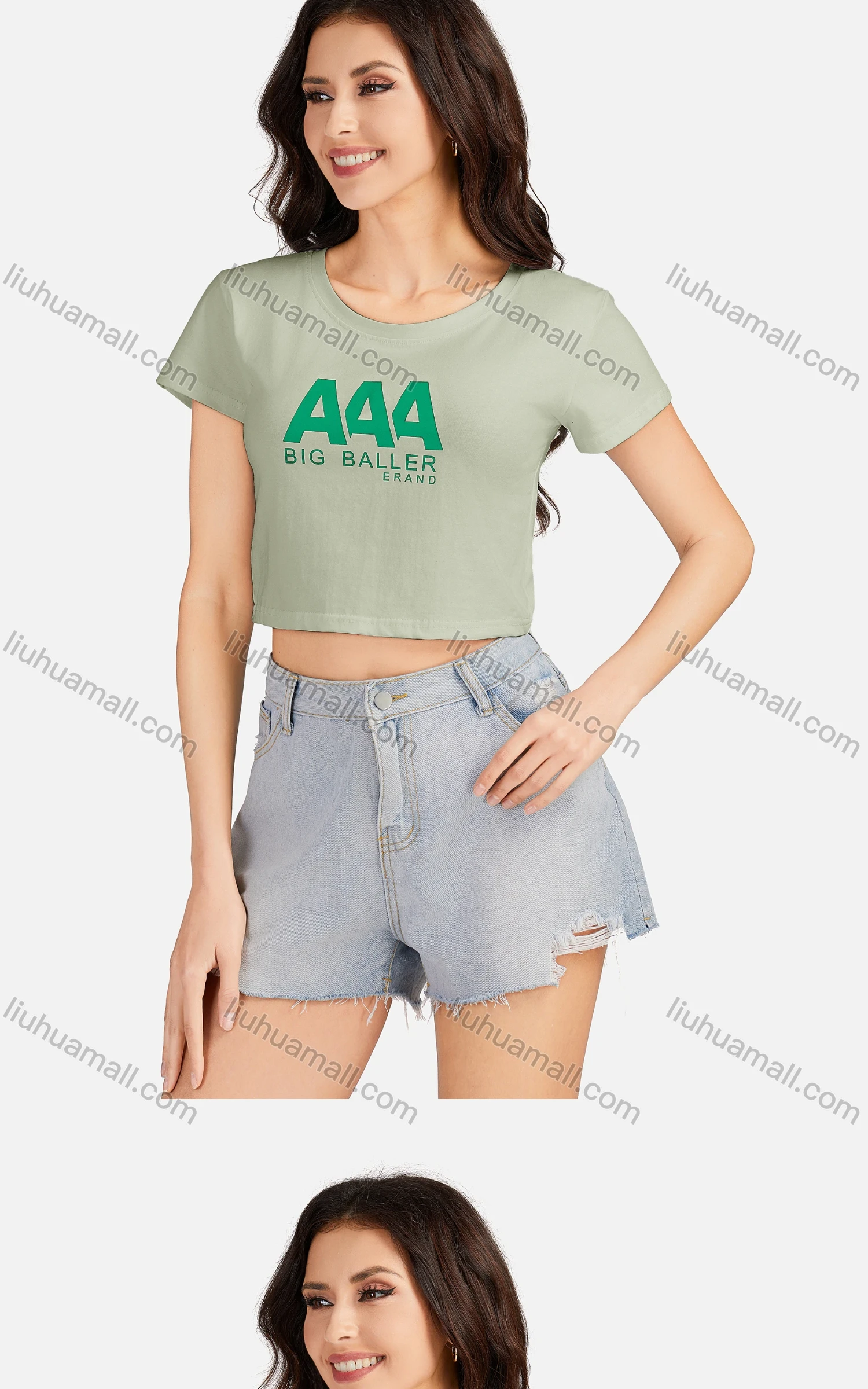 Wholesale Women's Casual Letter Round Neck Short Sleeve Crop T-shirt 3202# - Liuhuamall