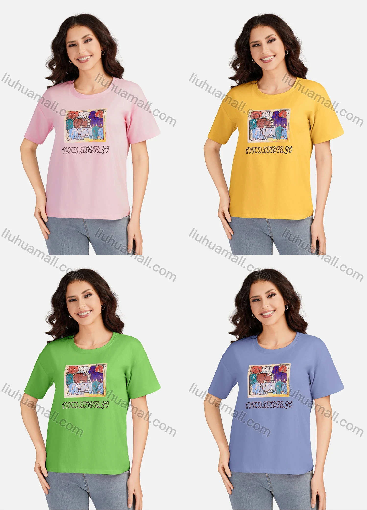 Wholesale Women's Casual Graphic Round Neck Short Sleeve T-shirt 3102# - Liuhuamall