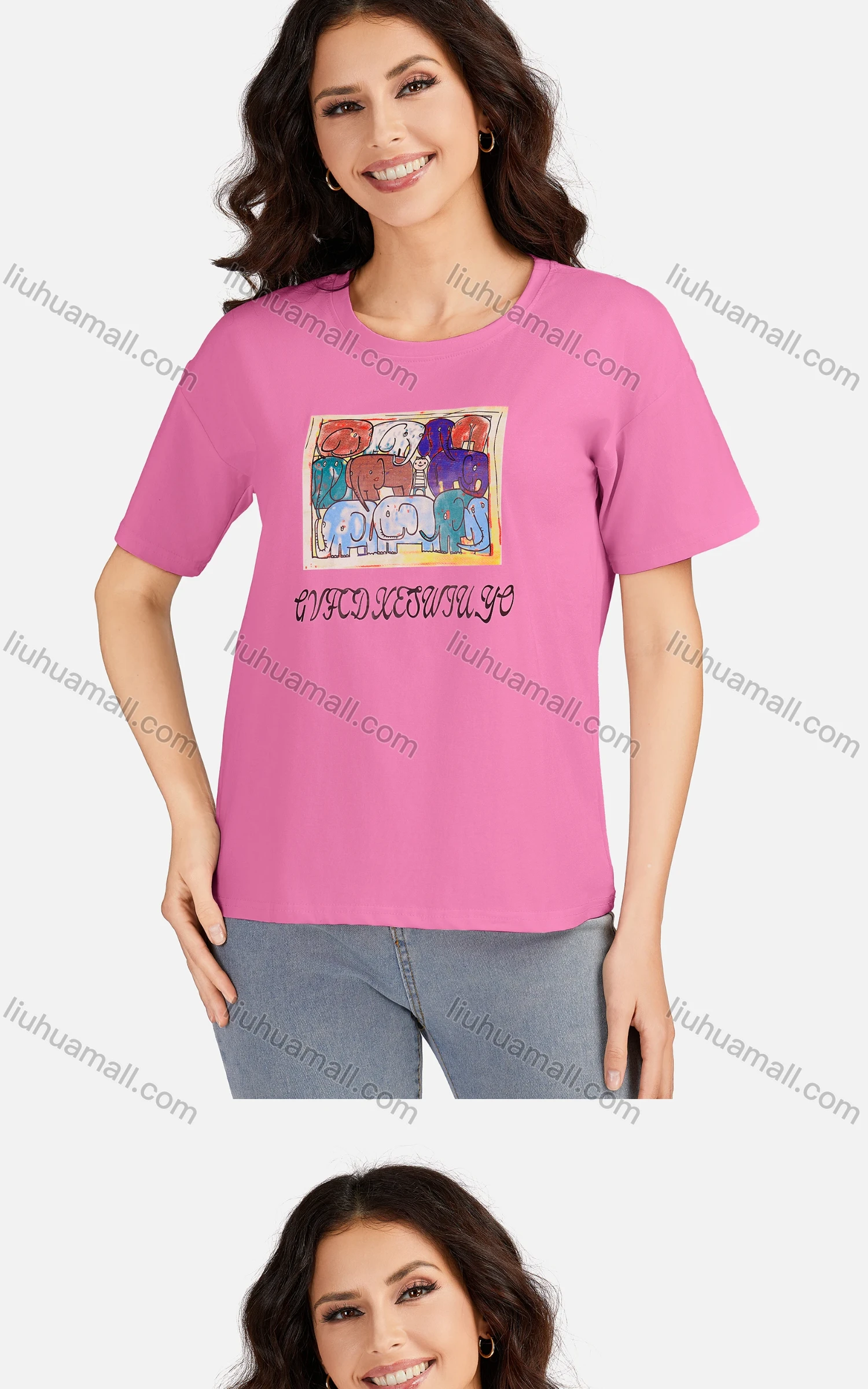 Wholesale Women's Casual Graphic Round Neck Short Sleeve T-shirt 3102# - Liuhuamall