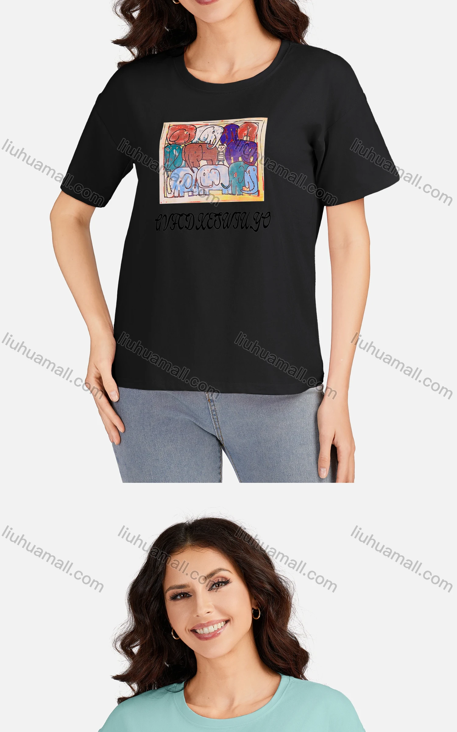 Wholesale Women's Casual Graphic Round Neck Short Sleeve T-shirt 3102# - Liuhuamall