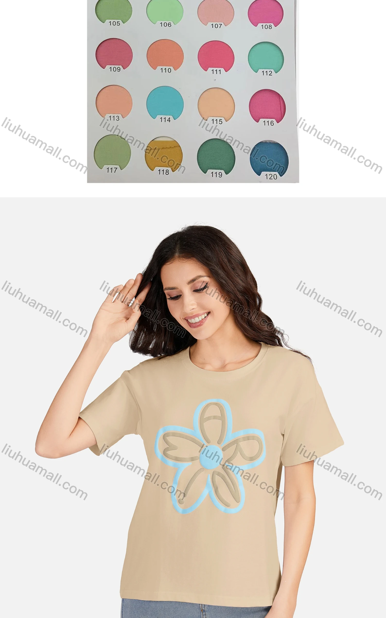 Wholesale Women's Casual Floral Round Neck Short Sleeve T-shirt 3106# - Liuhuamall