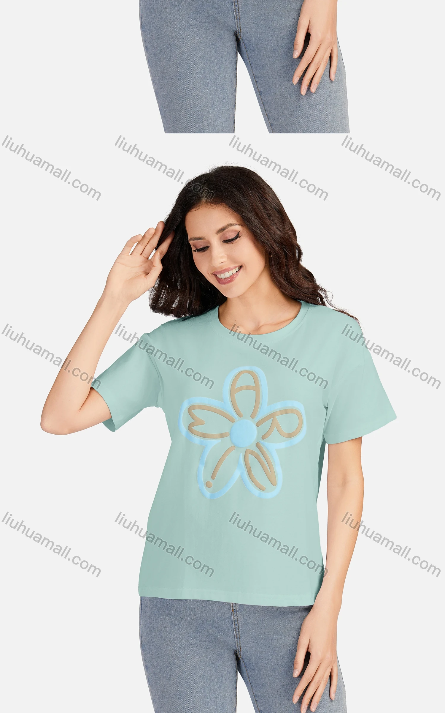 Wholesale Women's Casual Floral Round Neck Short Sleeve T-shirt 3106# - Liuhuamall