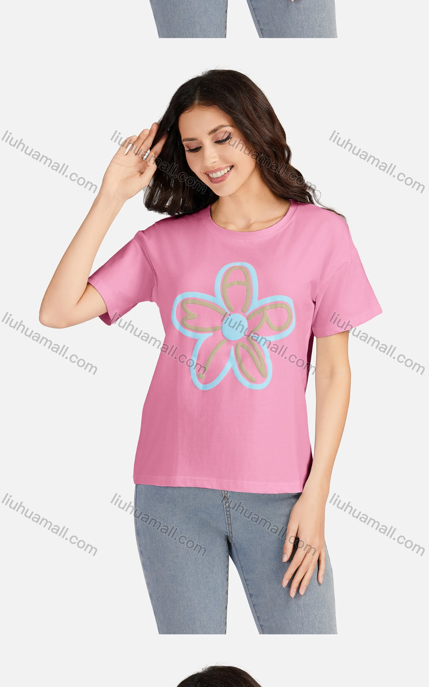 Wholesale Women's Casual Floral Round Neck Short Sleeve T-shirt 3106# - Liuhuamall