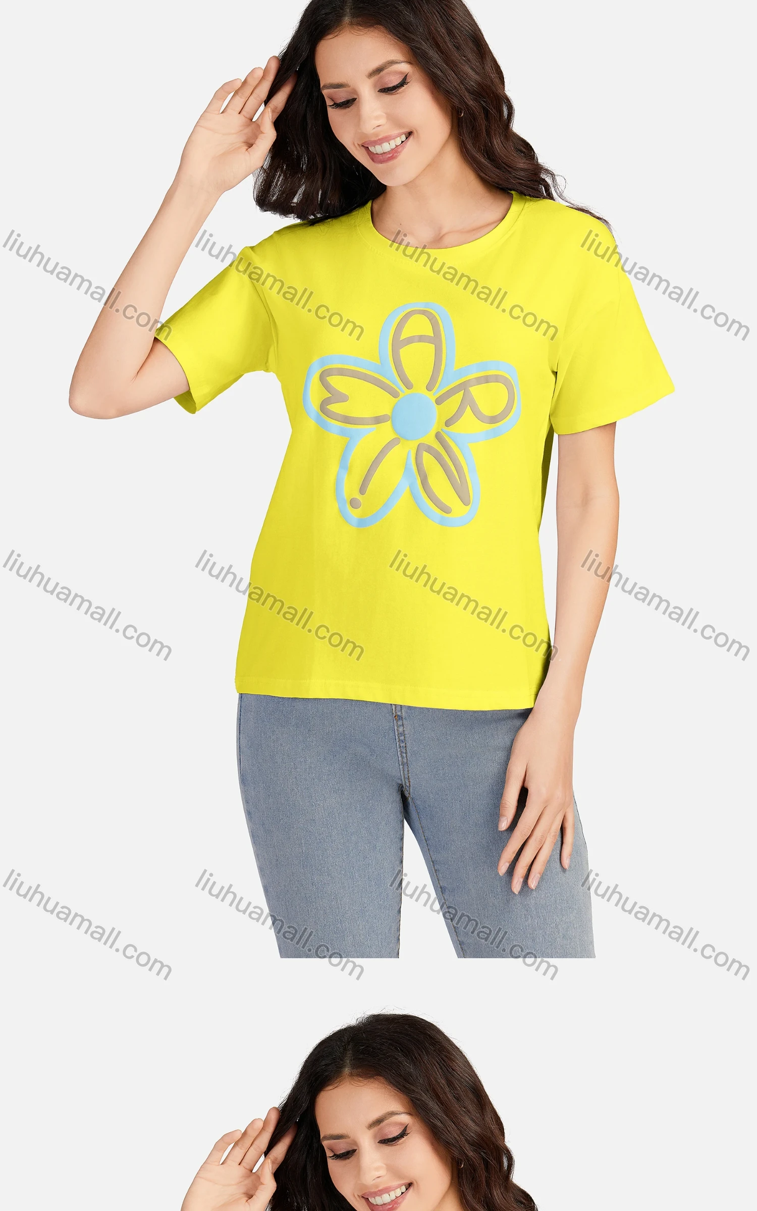 Wholesale Women's Casual Floral Round Neck Short Sleeve T-shirt 3106# - Liuhuamall