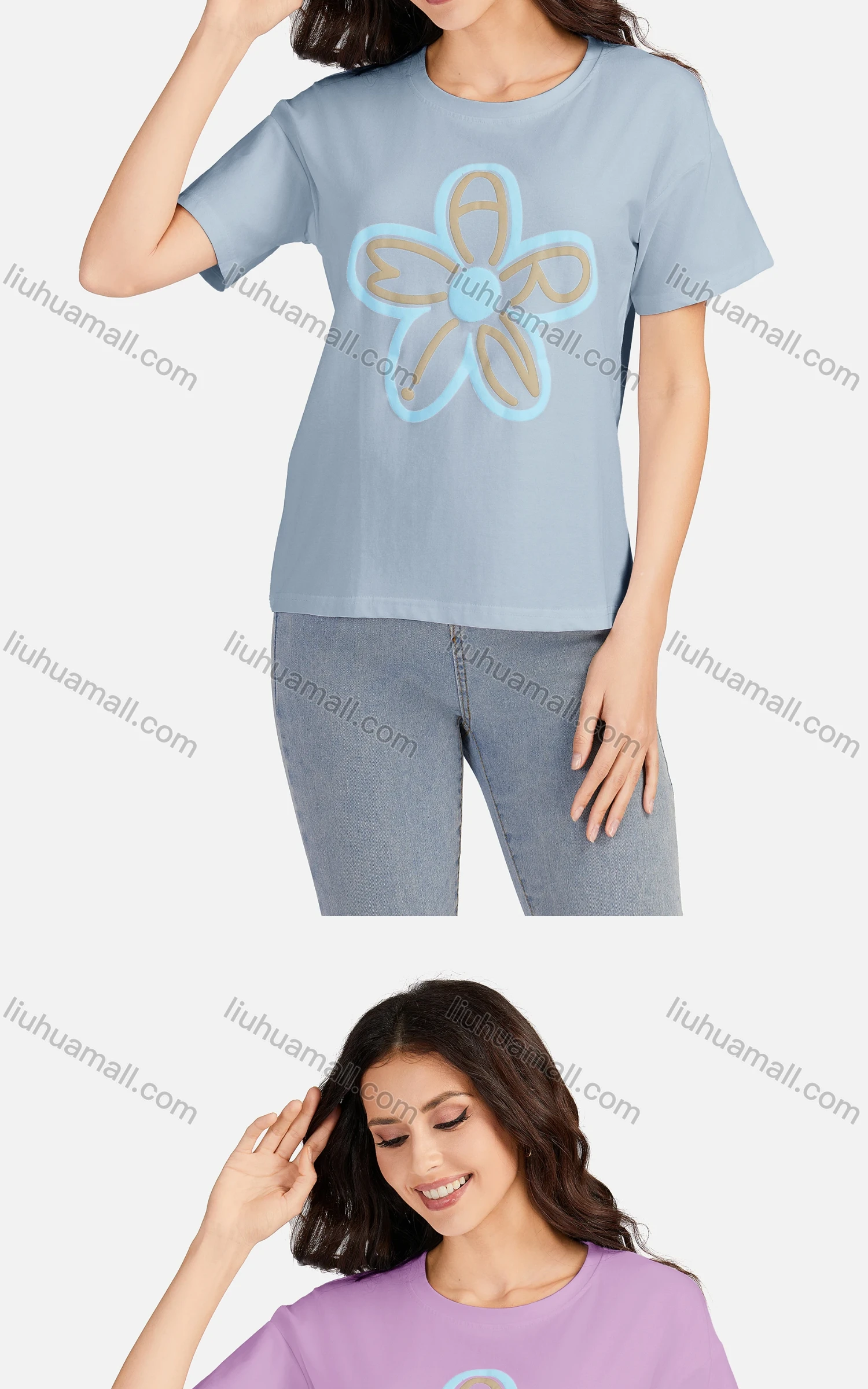 Wholesale Women's Casual Floral Round Neck Short Sleeve T-shirt 3106# - Liuhuamall