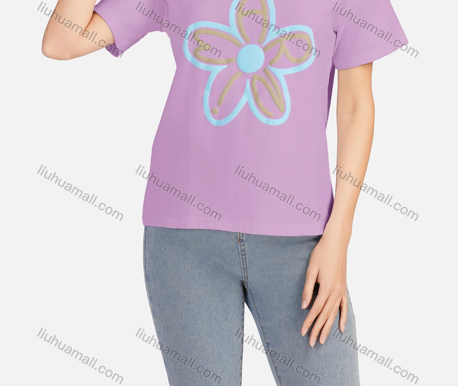 Wholesale Women's Casual Floral Round Neck Short Sleeve T-shirt 3106# - Liuhuamall