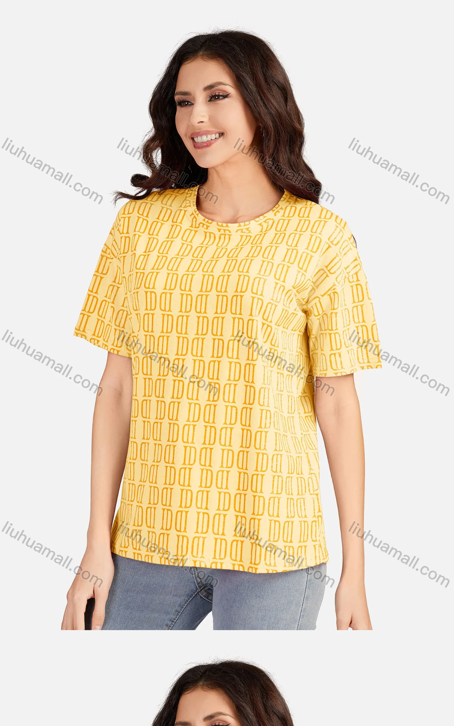 Wholesale Women's Casual Allover Print Round Neck Short Sleeve T-shirt 3605# - Liuhuamall