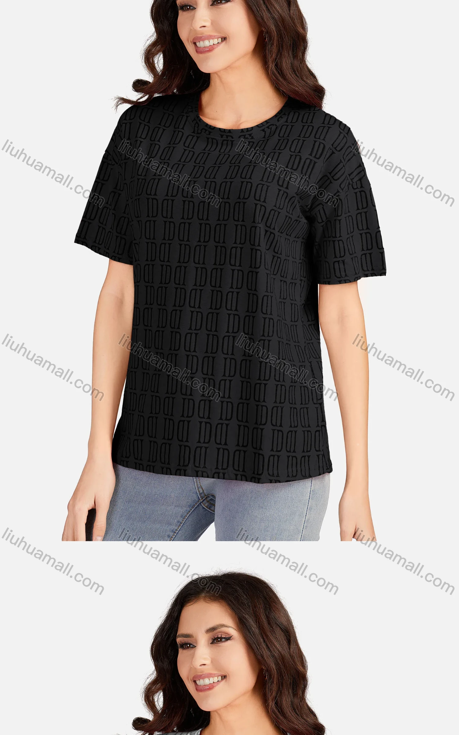 Wholesale Women's Casual Allover Print Round Neck Short Sleeve T-shirt 3605# - Liuhuamall