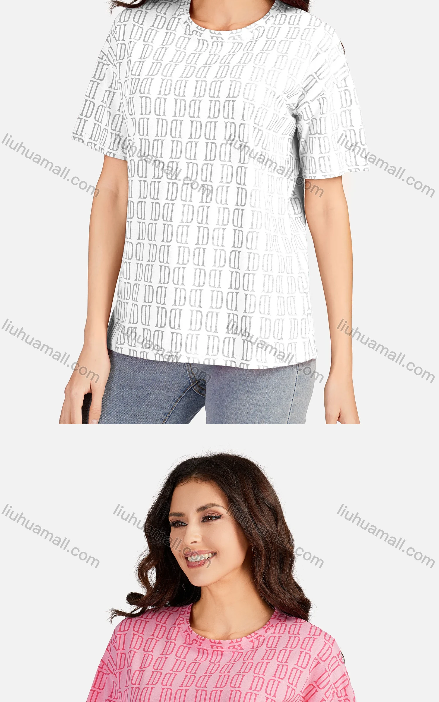 Wholesale Women's Casual Allover Print Round Neck Short Sleeve T-shirt 3605# - Liuhuamall