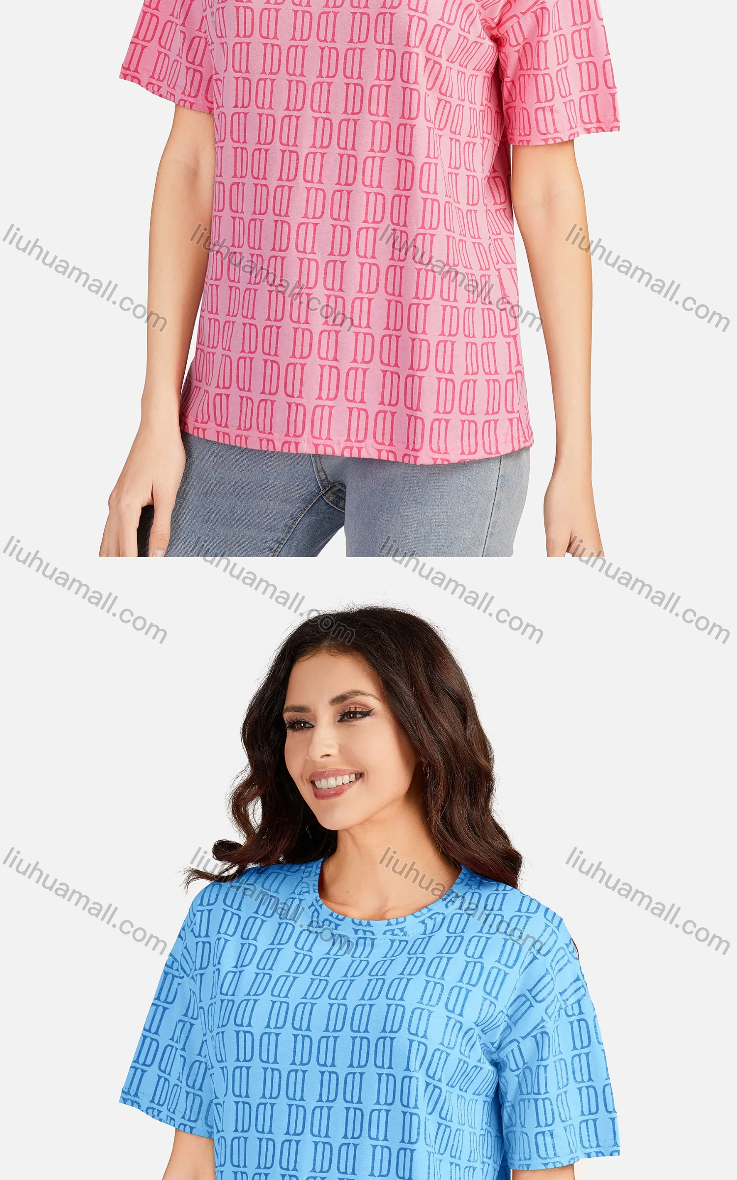 Wholesale Women's Casual Allover Print Round Neck Short Sleeve T-shirt 3605# - Liuhuamall