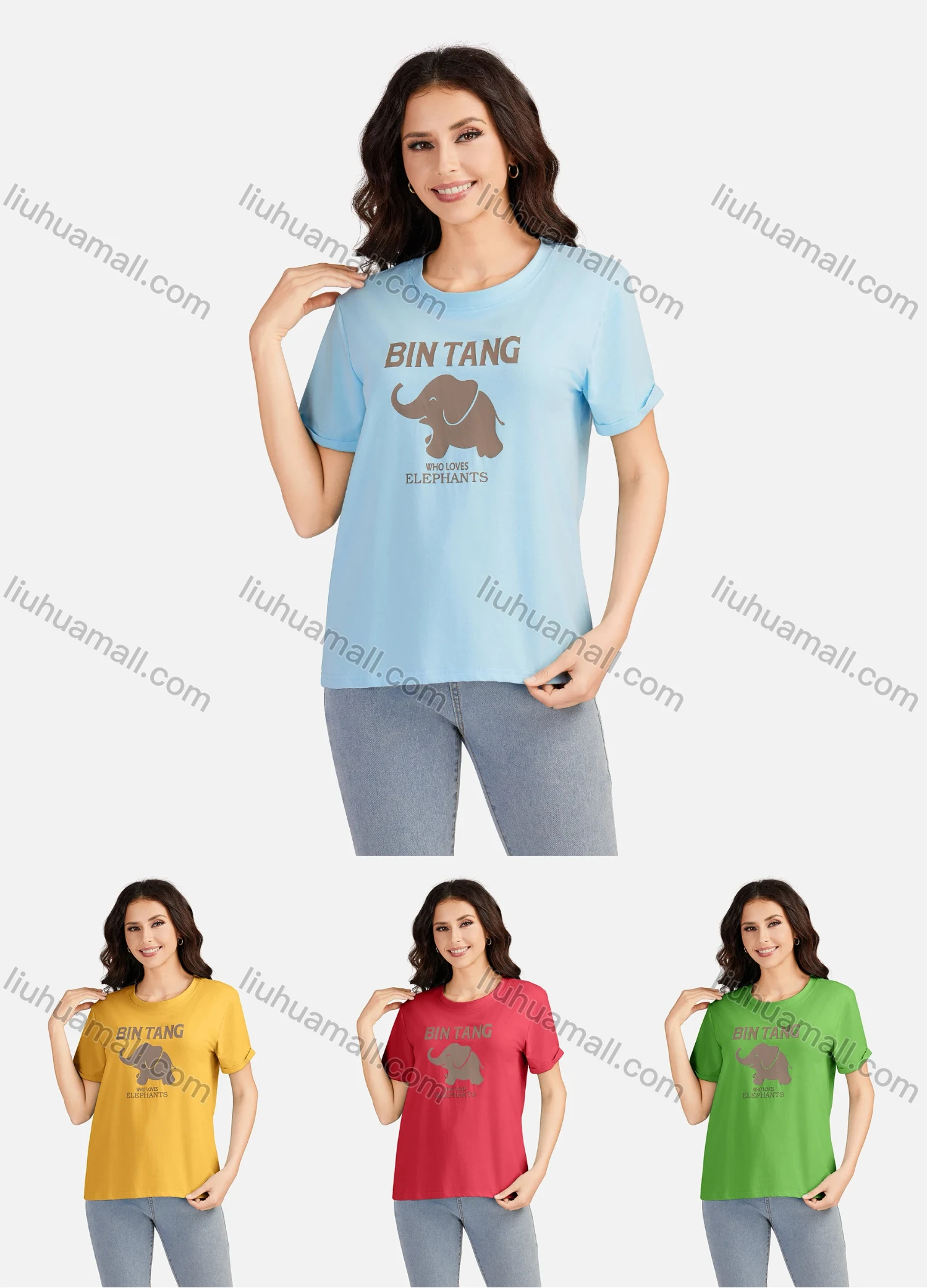 Wholesale Women's Casual Animal Letter Round Neck Short Sleeve T-shirt 3801# - Liuhuamall