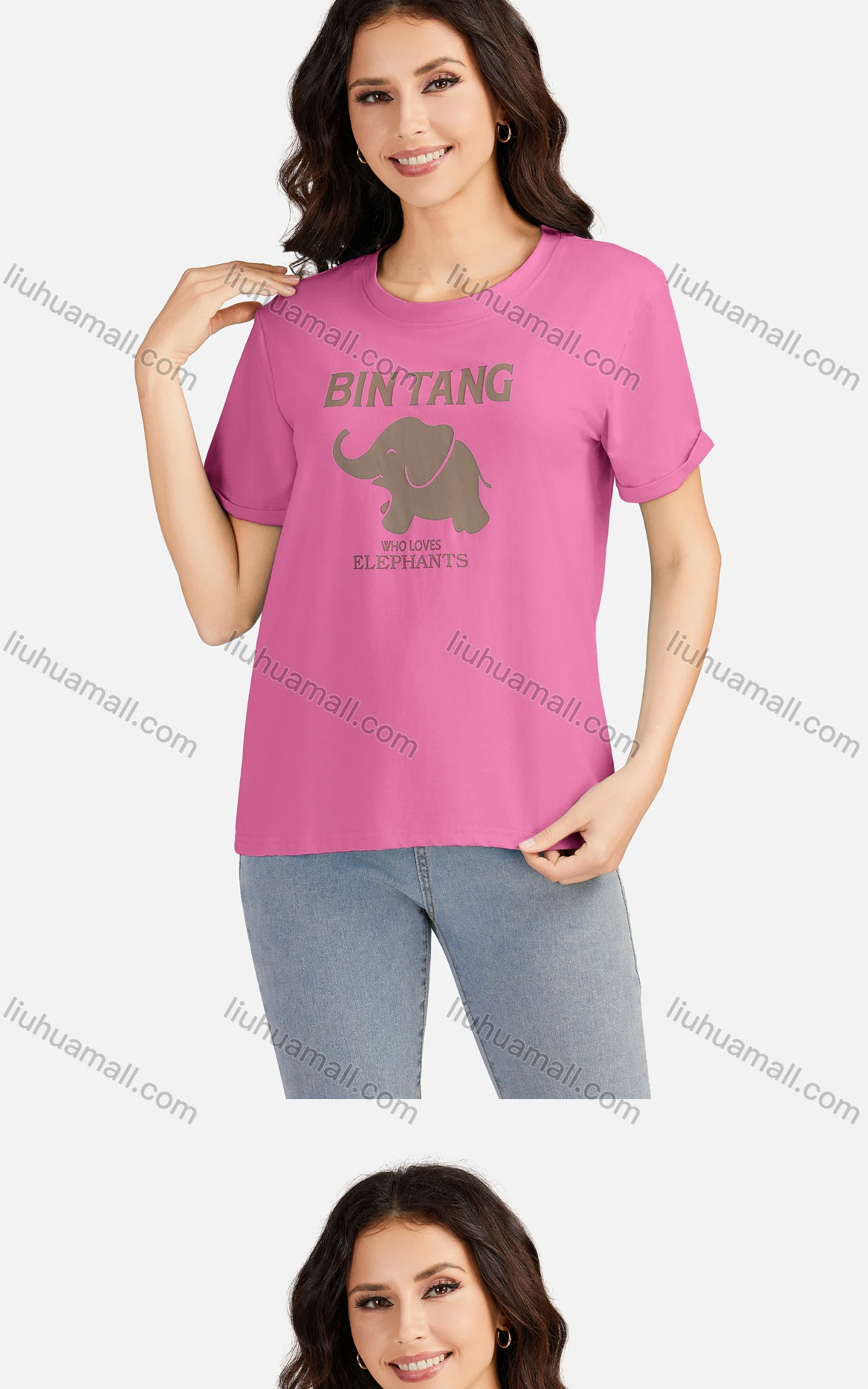 Wholesale Women's Casual Animal Letter Round Neck Short Sleeve T-shirt 3801# - Liuhuamall