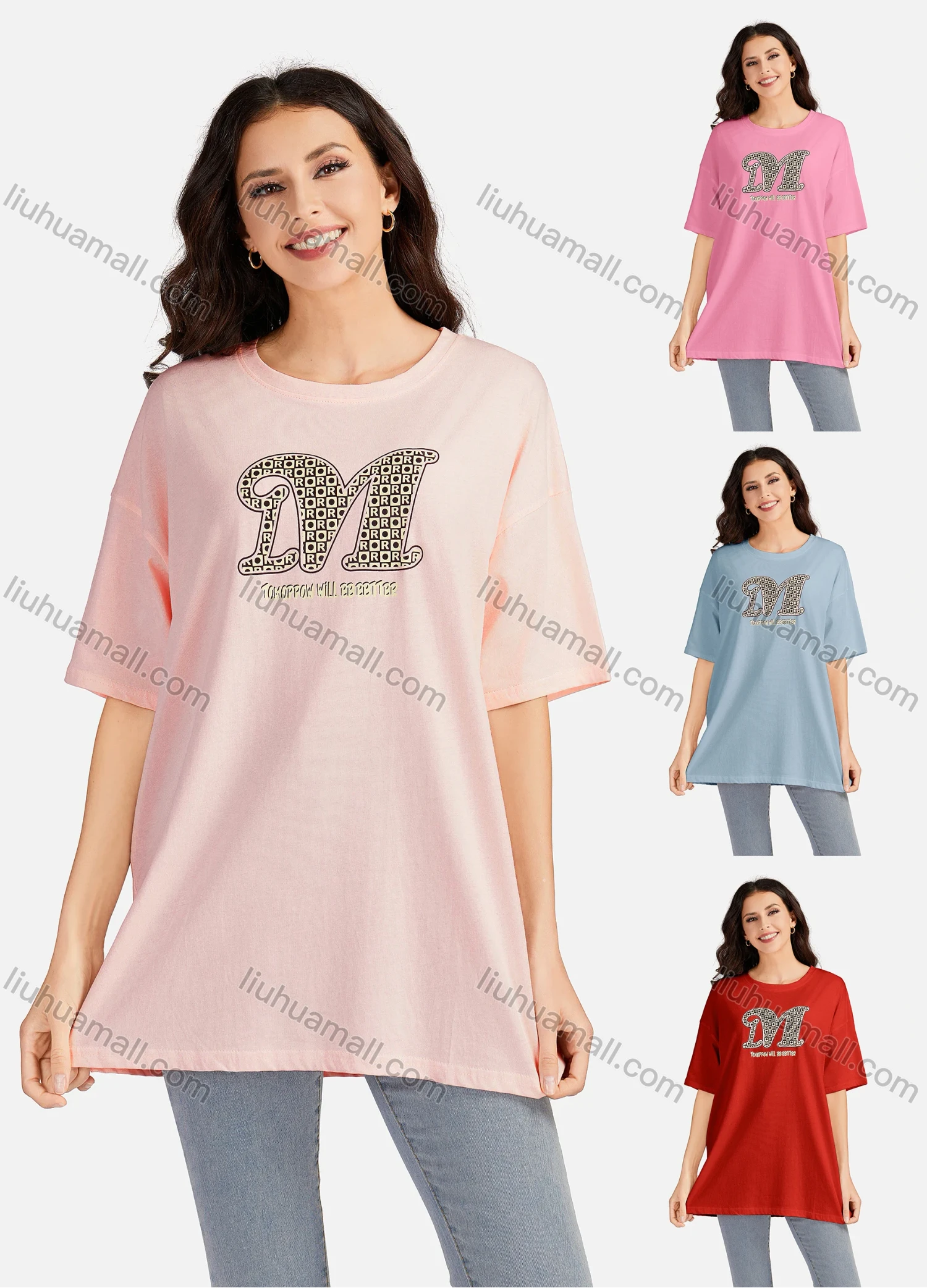 Wholesale Women's Casual Letter Round Neck Short Sleeve Tunic 3506# - Liuhuamall