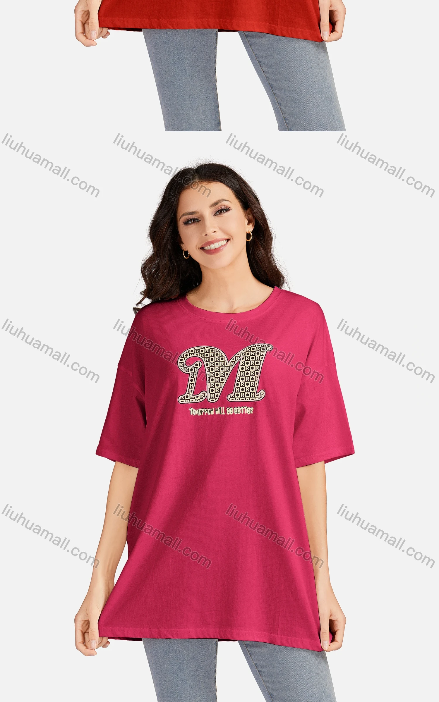 Wholesale Women's Casual Letter Round Neck Short Sleeve Tunic 3506# - Liuhuamall