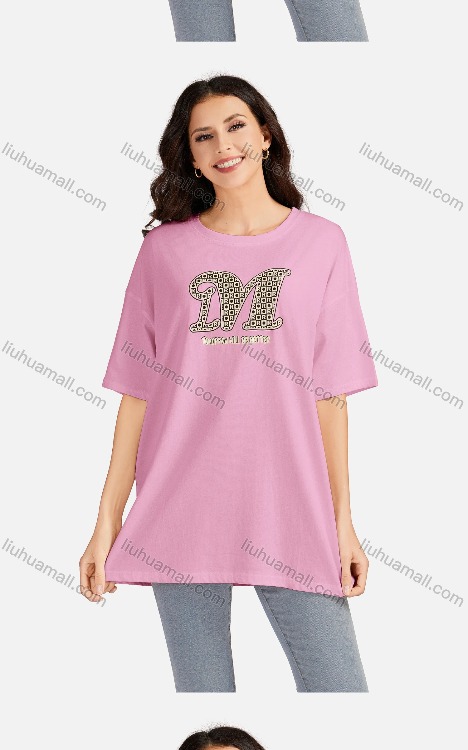 Wholesale Women's Casual Letter Round Neck Short Sleeve Tunic 3506# - Liuhuamall