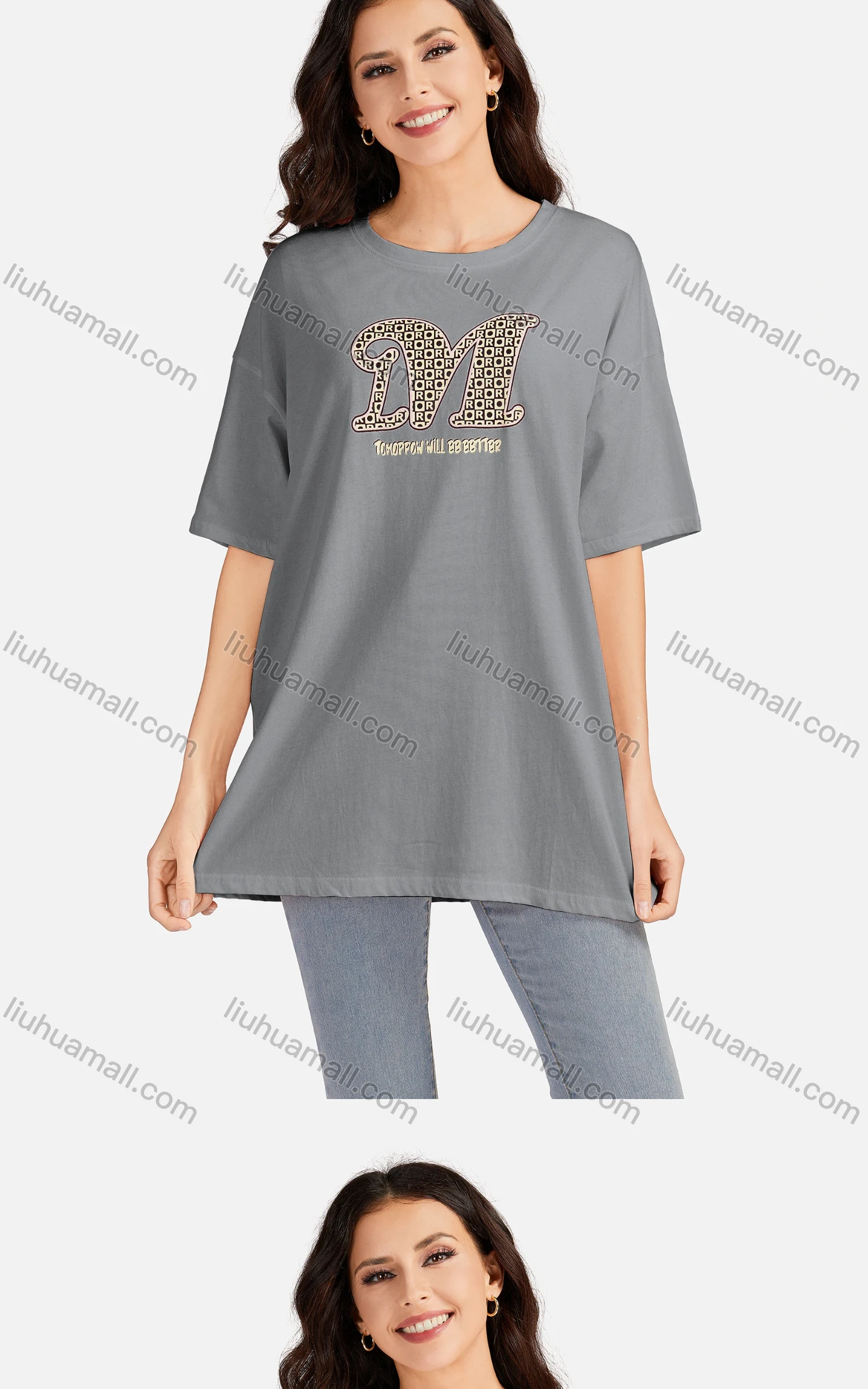 Wholesale Women's Casual Letter Round Neck Short Sleeve Tunic 3506# - Liuhuamall