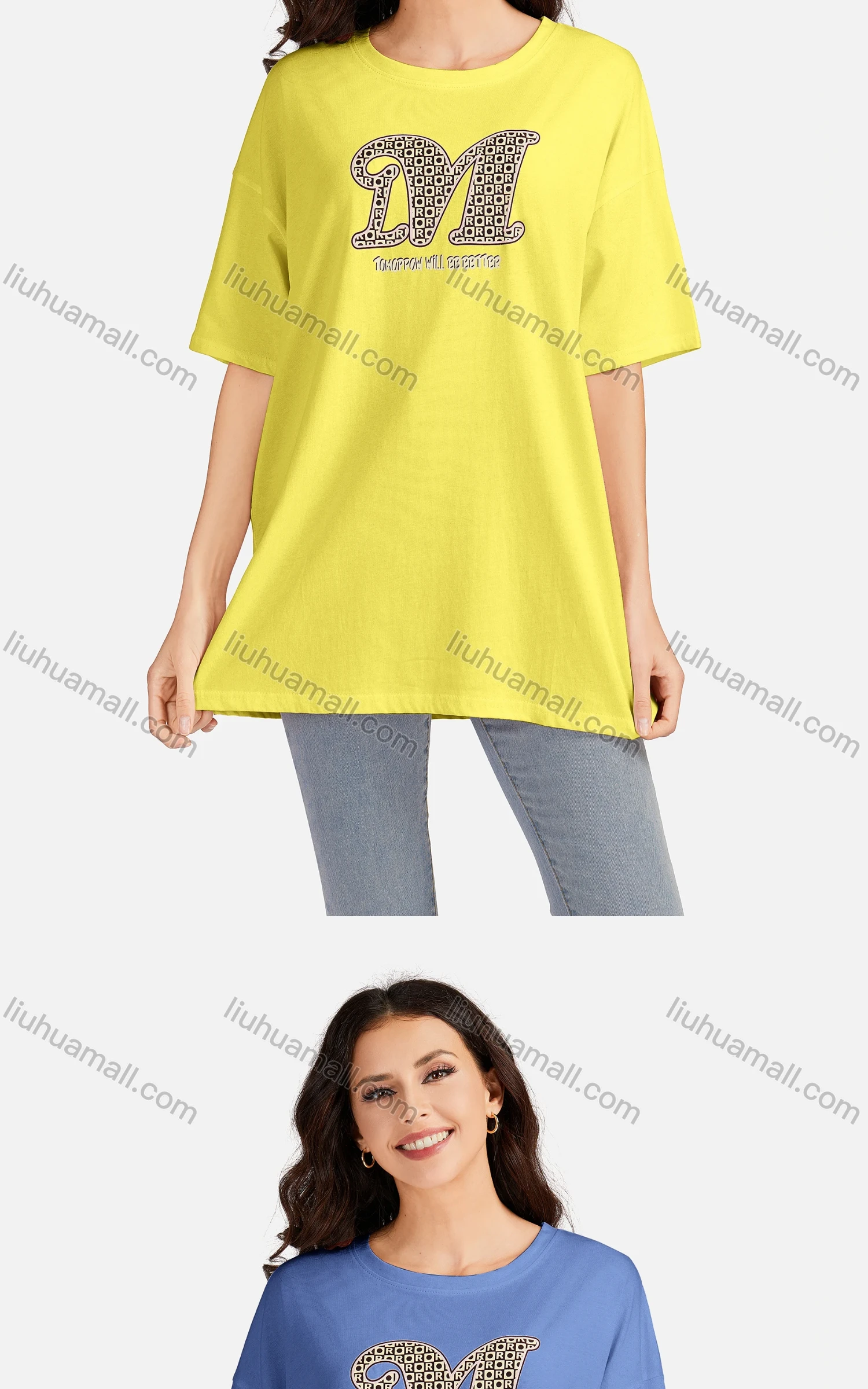 Wholesale Women's Casual Letter Round Neck Short Sleeve Tunic 3506# - Liuhuamall