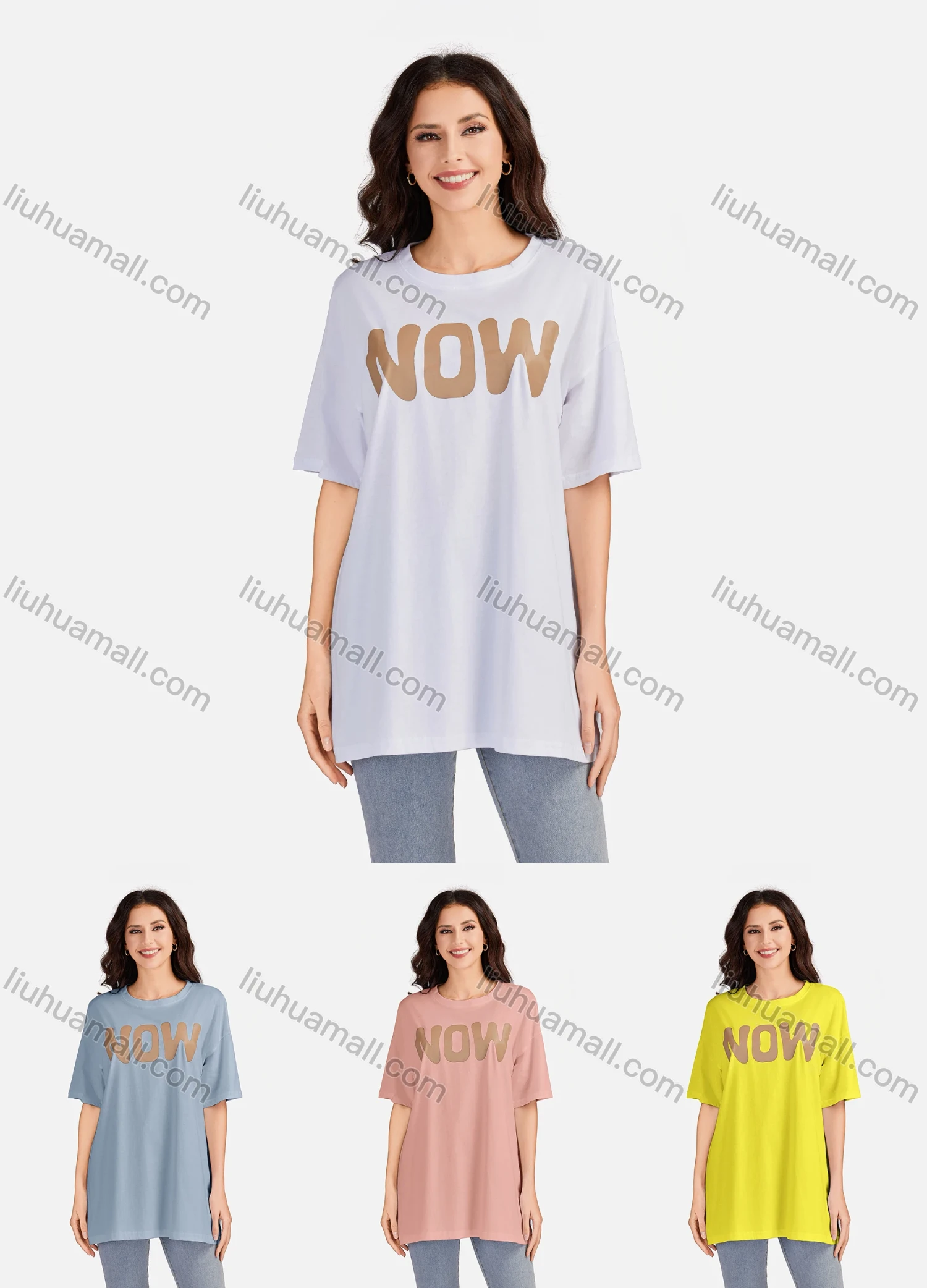 Wholesale Women's Casual Letter Round Neck Short Sleeve Tunic 3509# - Liuhuamall