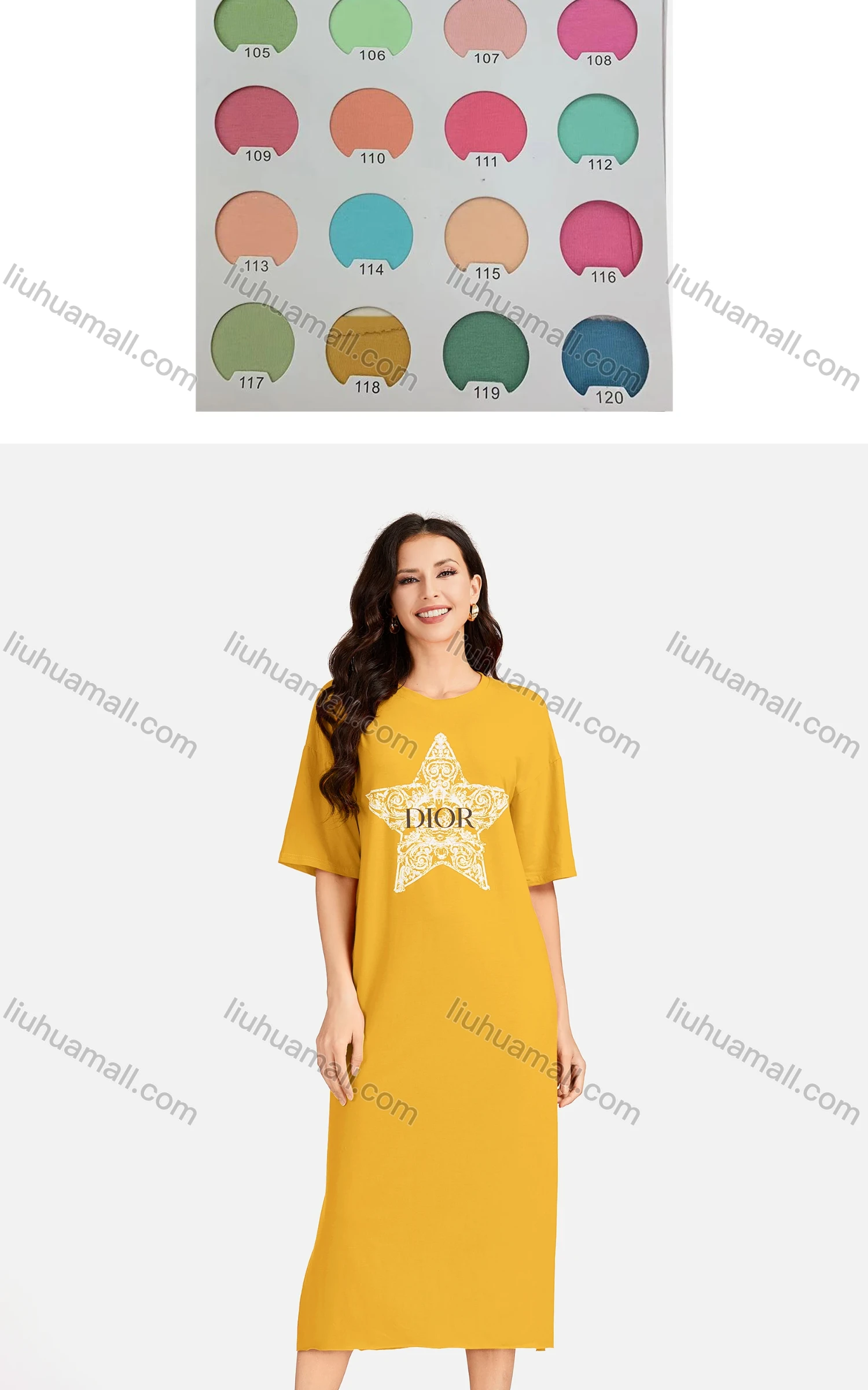 Wholesale Women's Casual Star Short Sleeve Crew Neck Split Side Dress EG-3486# - Liuhuamall