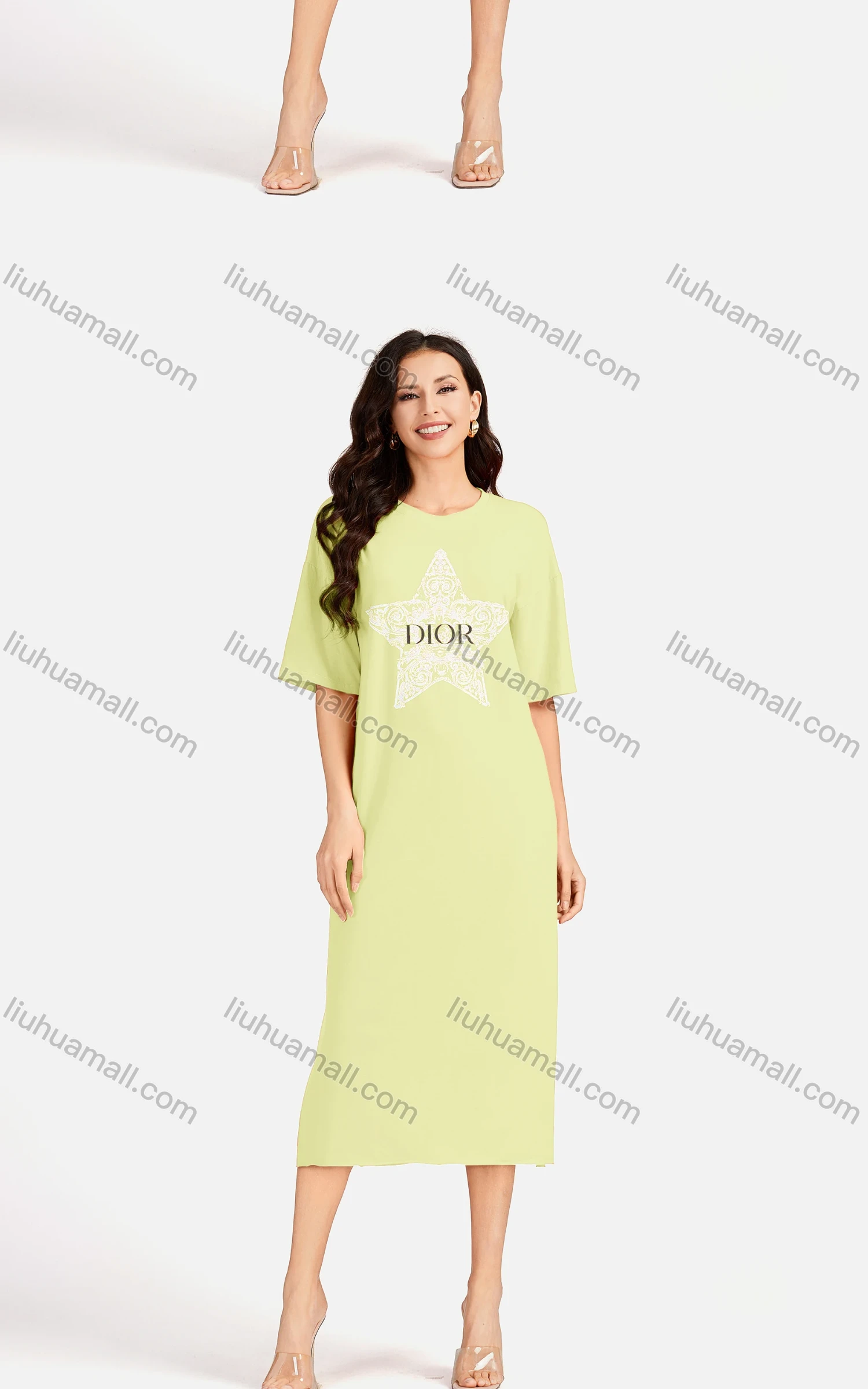 Wholesale Women's Casual Star Short Sleeve Crew Neck Split Side Dress EG-3486# - Liuhuamall