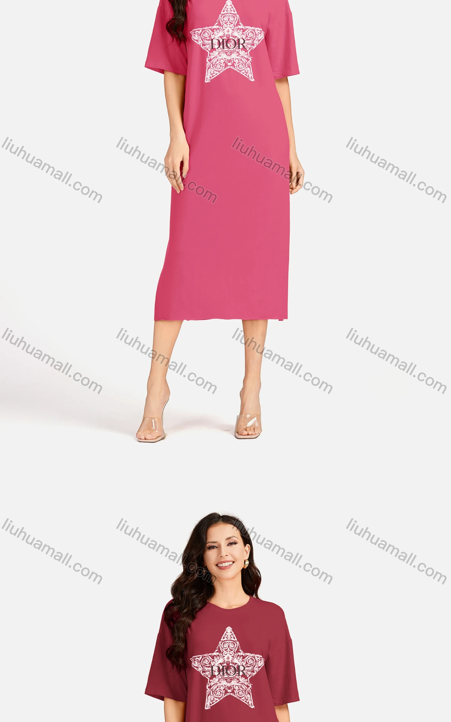 Wholesale Women's Casual Star Short Sleeve Crew Neck Split Side Dress EG-3486# - Liuhuamall