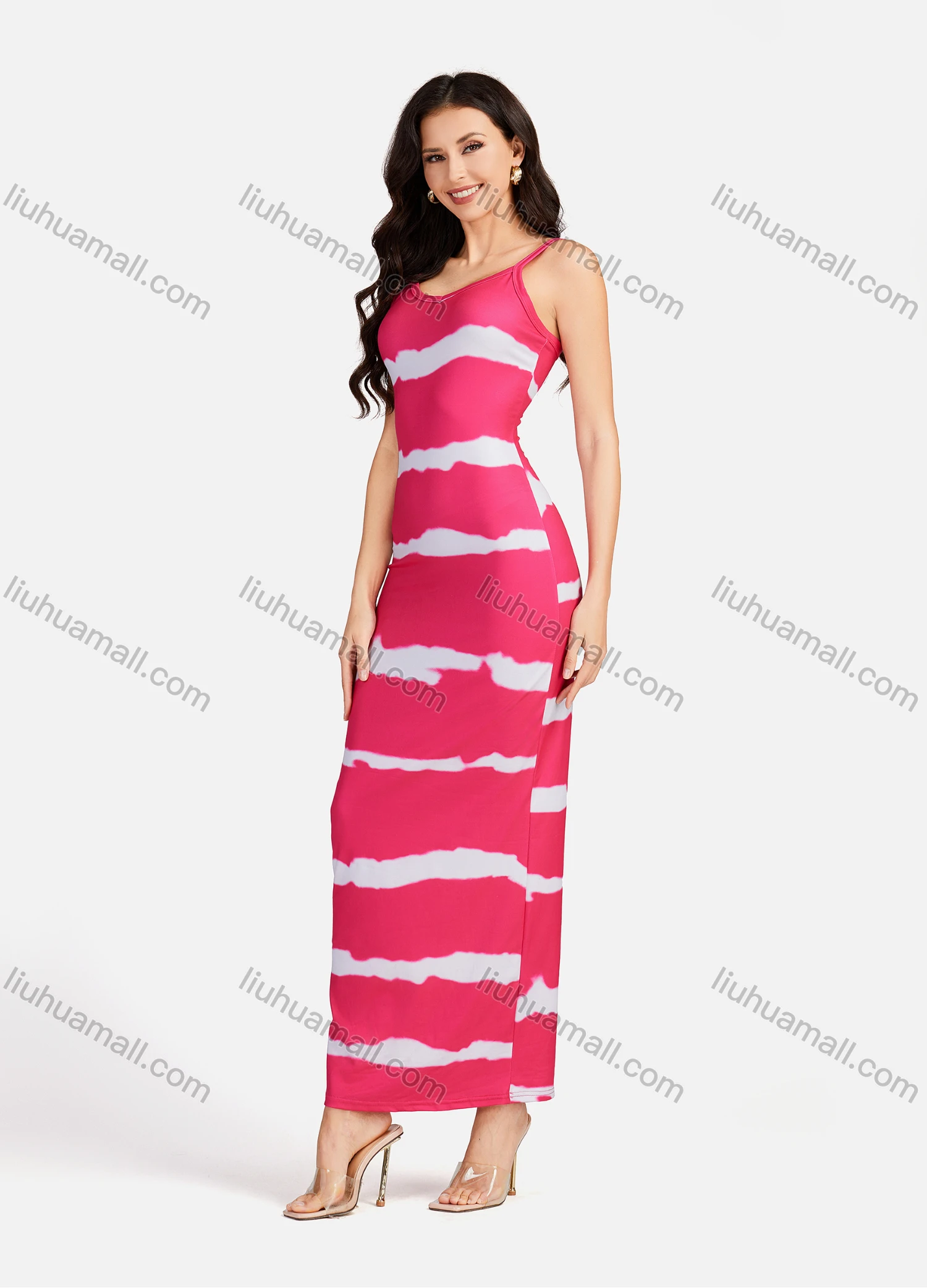 Wholesale Women's Casual Tie Dye Scoop Neck Spaghetti Straps Maxi Cami Dress EG-3488# - Liuhuamall