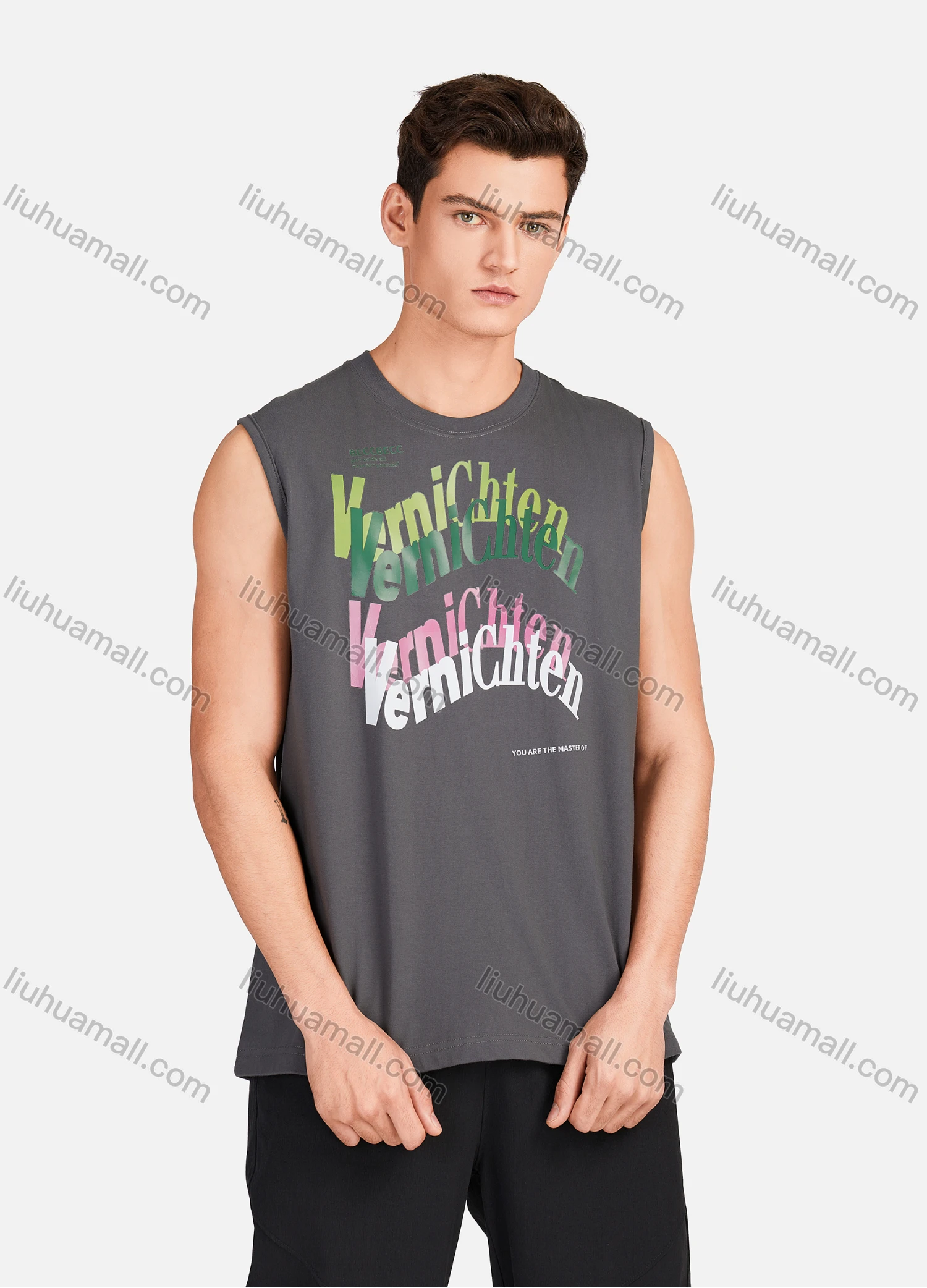 Wholesale Men's Casual Letter Round Neck Sleeveless Tank Tops S30# - Liuhuamall