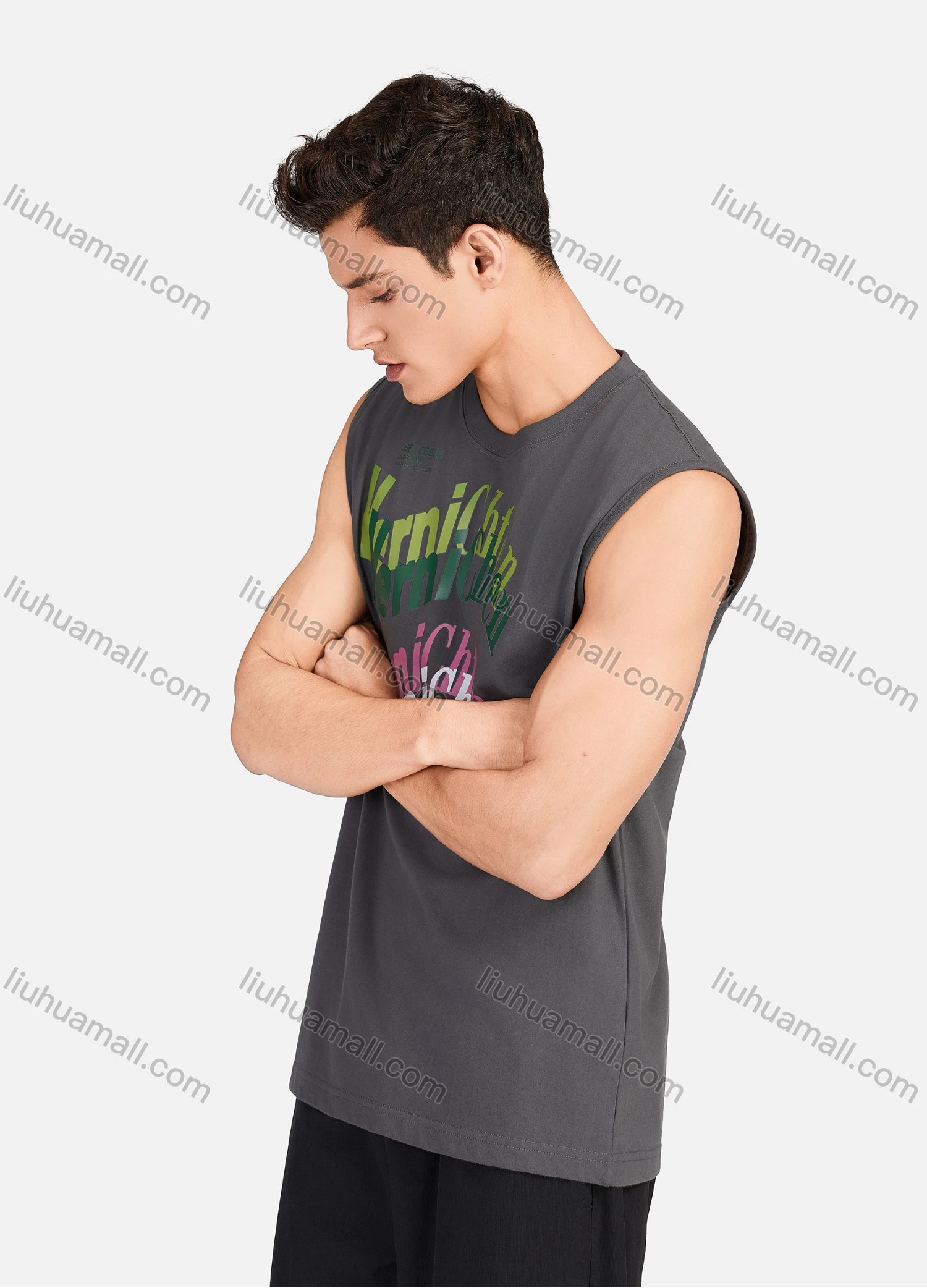 Wholesale Men's Casual Letter Round Neck Sleeveless Tank Tops S30# - Liuhuamall