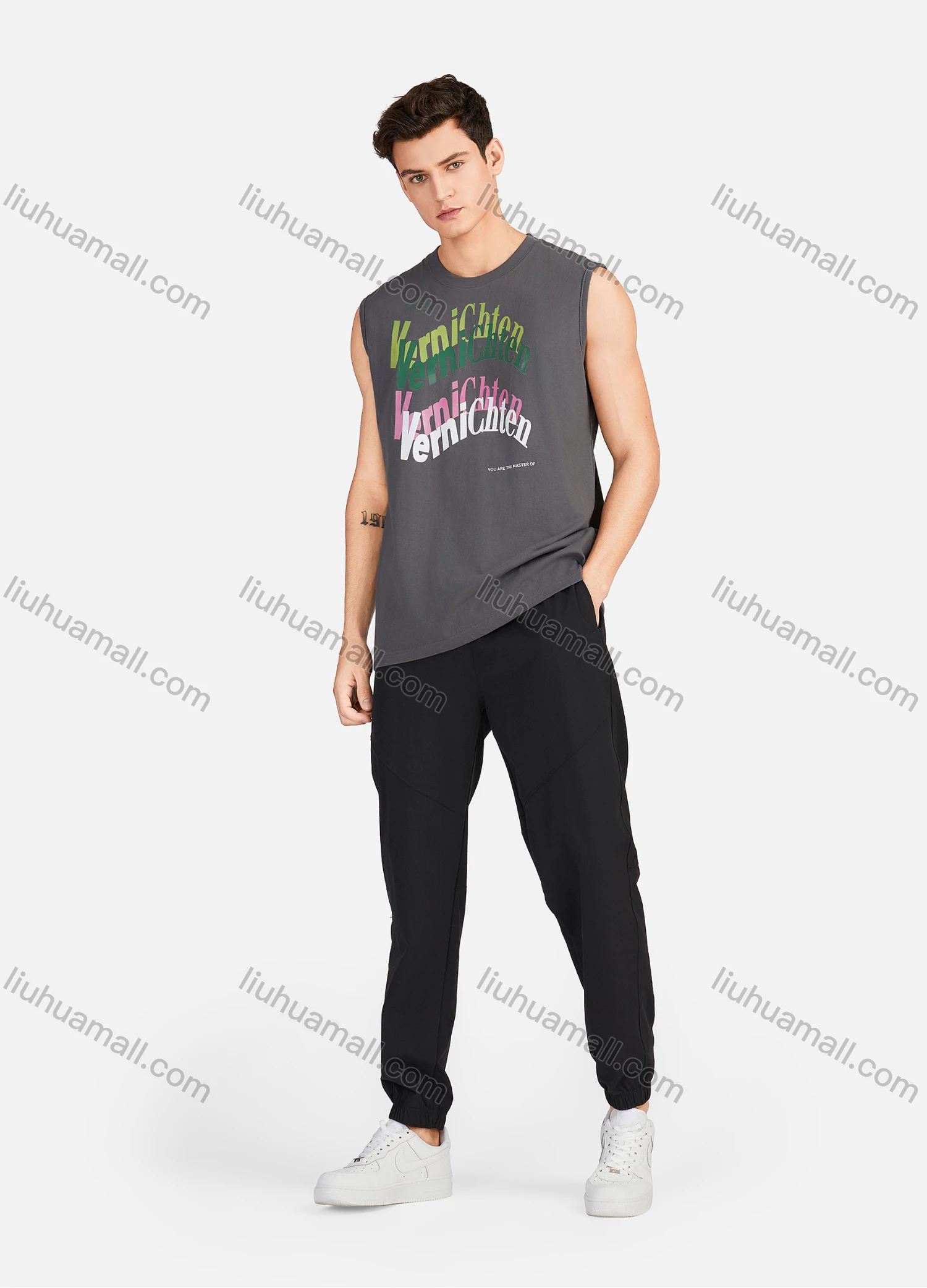 Wholesale Men's Casual Letter Round Neck Sleeveless Tank Tops S30# - Liuhuamall