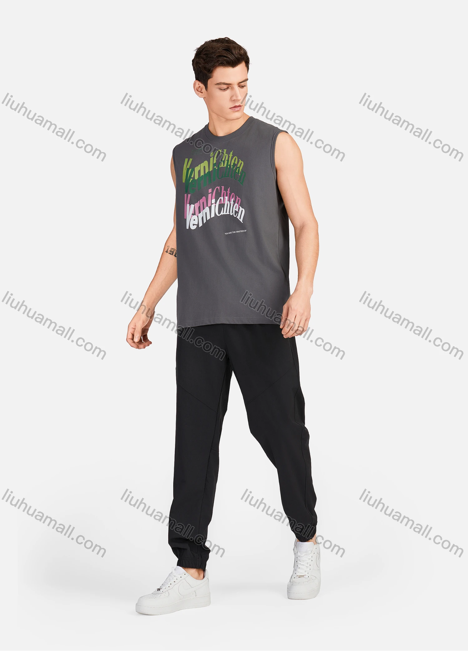 Wholesale Men's Casual Letter Round Neck Sleeveless Tank Tops S30# - Liuhuamall